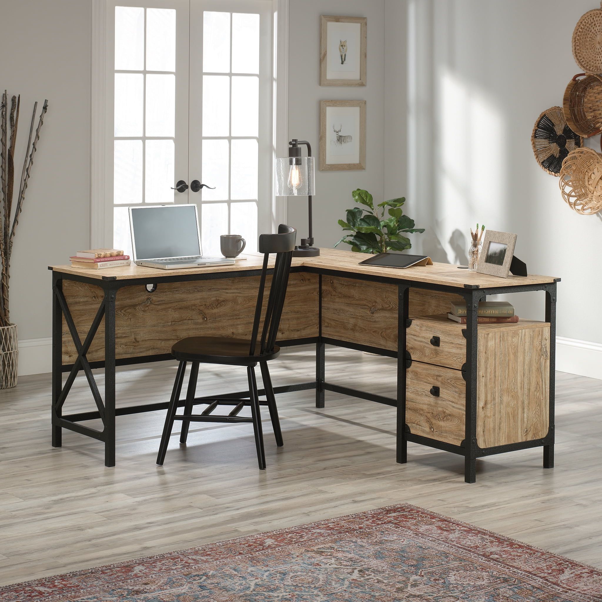 Milled Mesquite L-Shaped Corner Computer Desk with Drawer