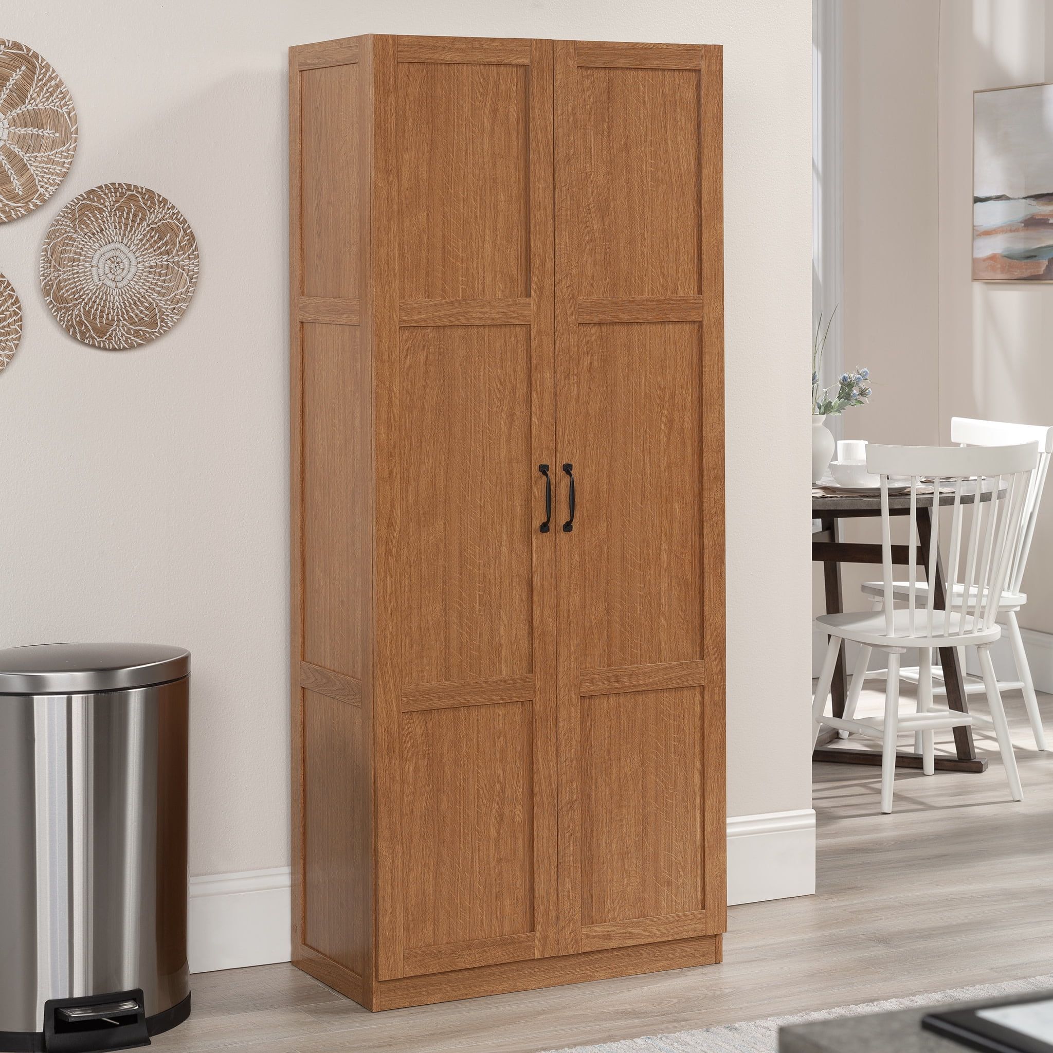 Highland Oak Freestanding Storage Cabinet with Adjustable Shelves