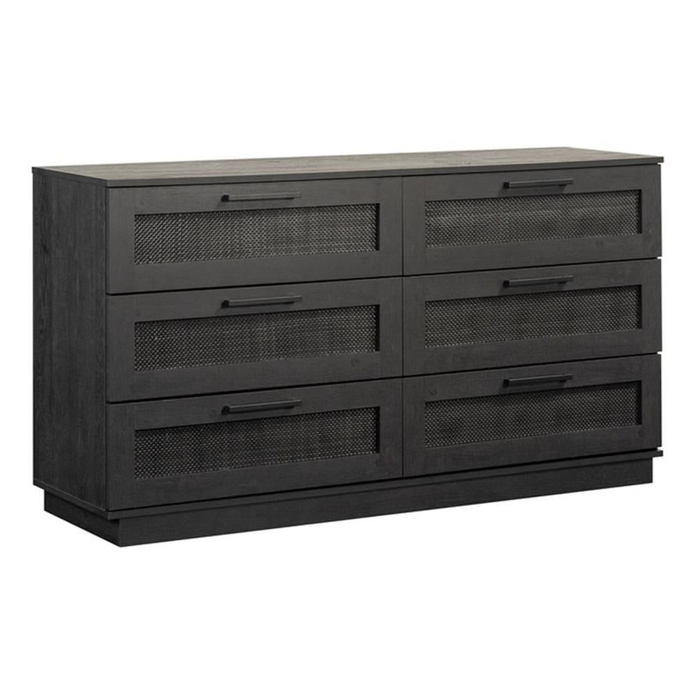 Raven Oak Coastal Double Dresser with Rattan Inserts