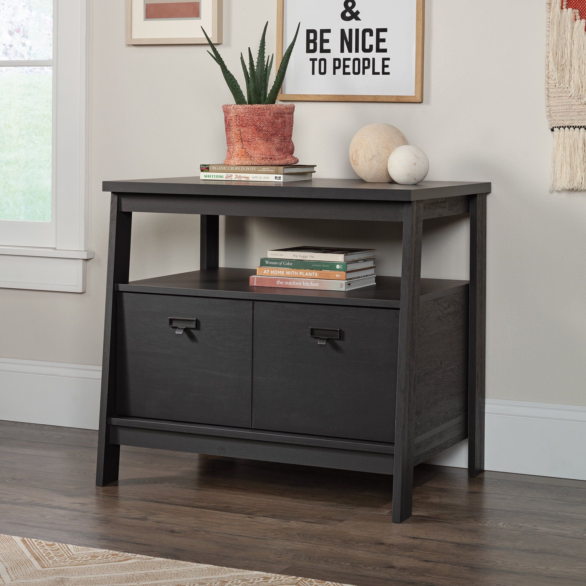 Raven Oak Engineered Wood Lateral File Cabinet with Open Shelf