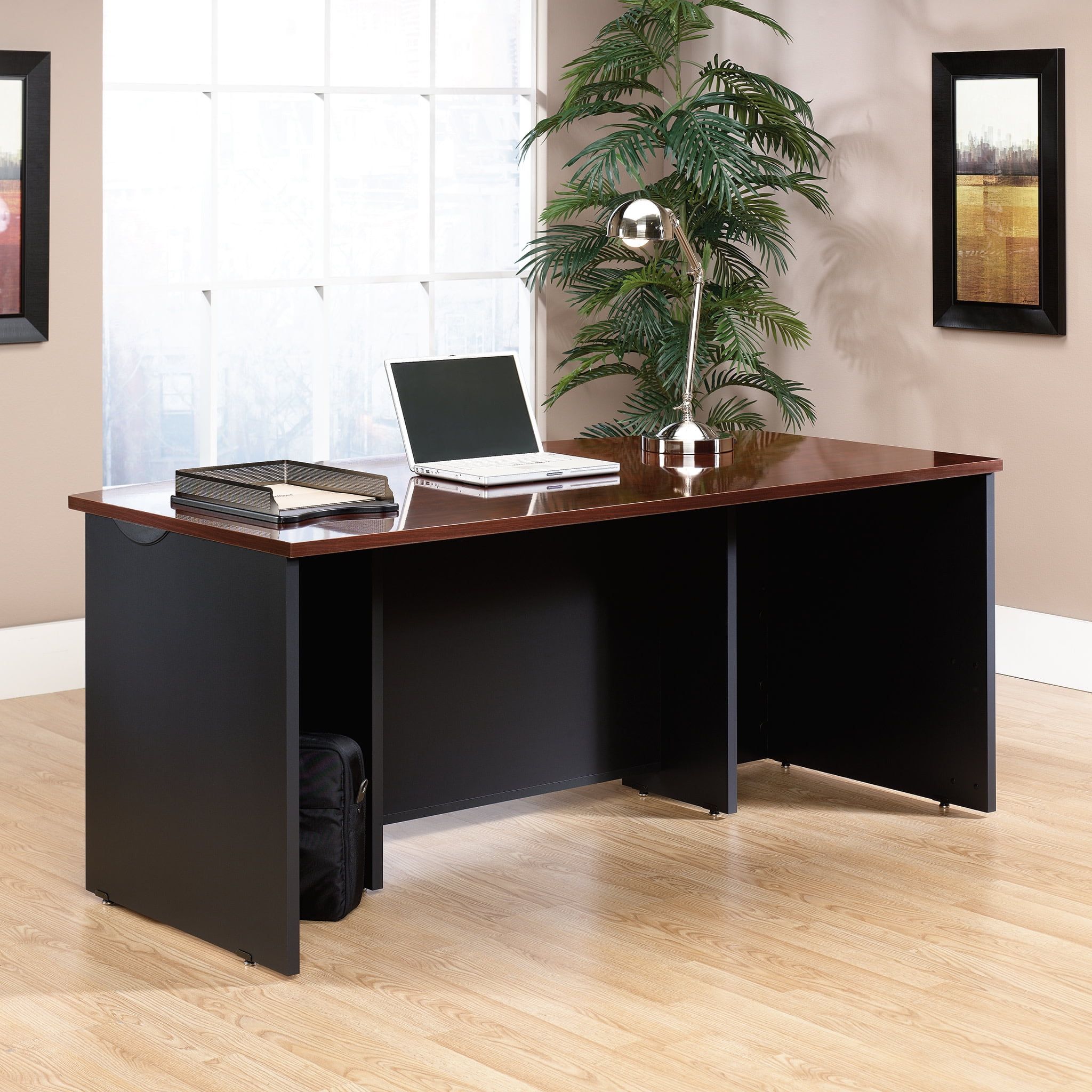 Classic Cherry and Black Executive Office Desk with Drawer