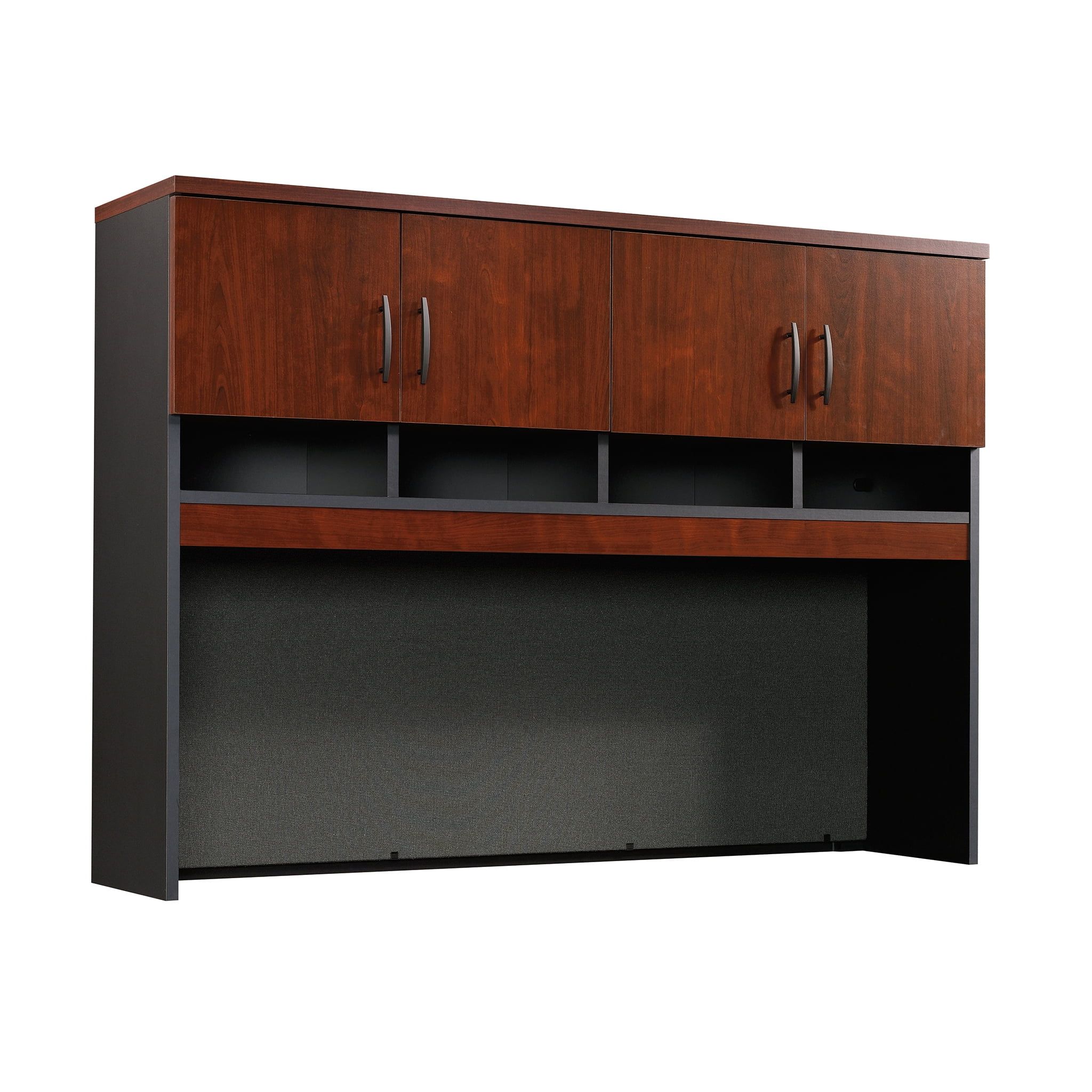 Classic Cherry and Black Wood Fabric Office Hutch