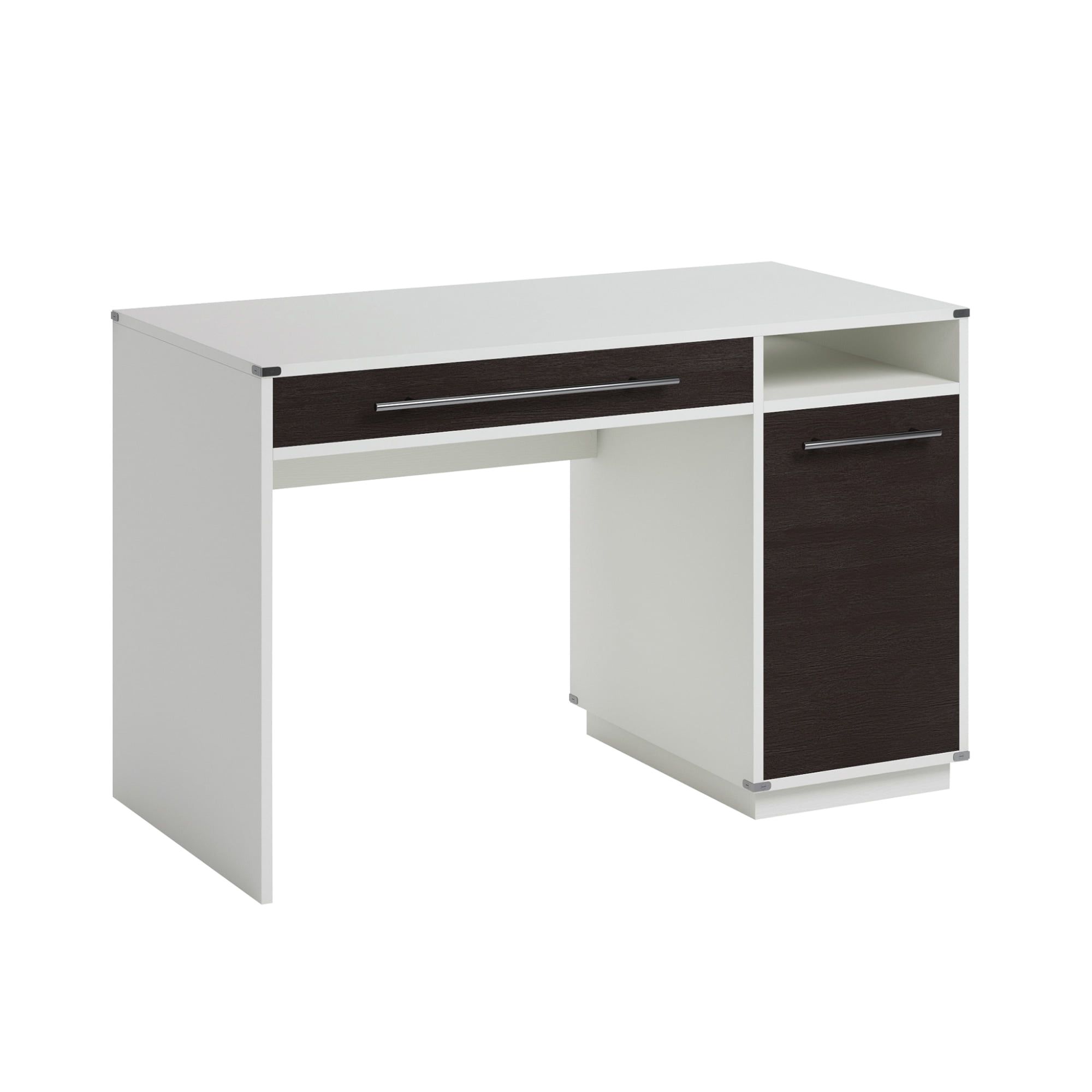 White Engineered Wood Desk with Keyboard Tray and Storage