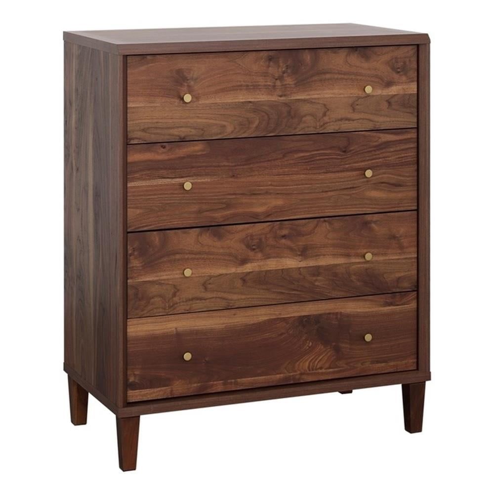 Grand Walnut Mid-Century 4-Drawer Dresser with Tapered Feet