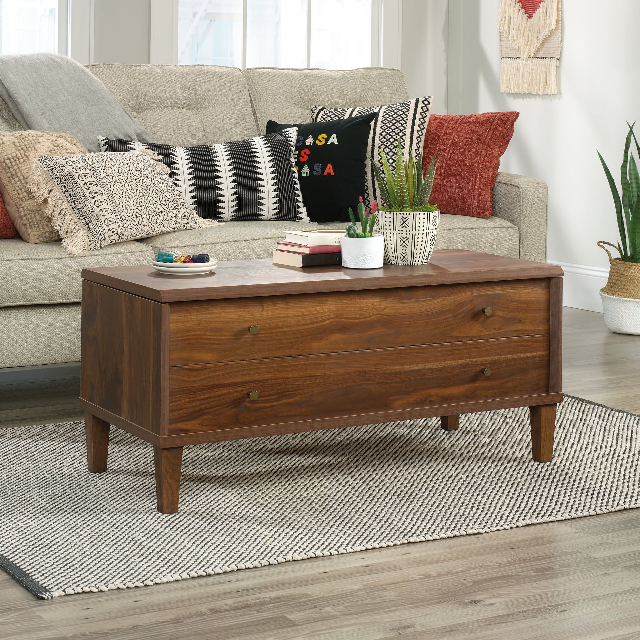 Grand Walnut Rectangular Lift-Top Coffee Table with Storage