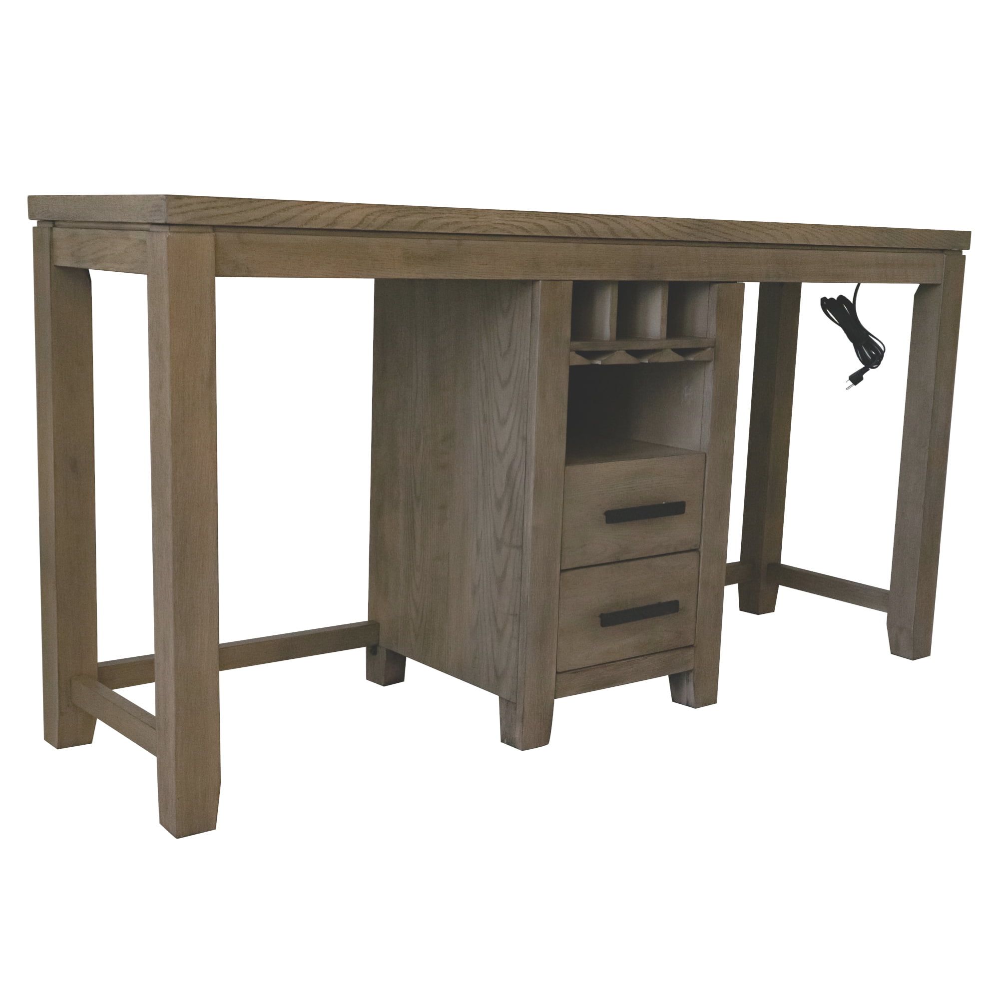 Saunders 71" Brown Acacia Wood Bar Table with USB Charging Station