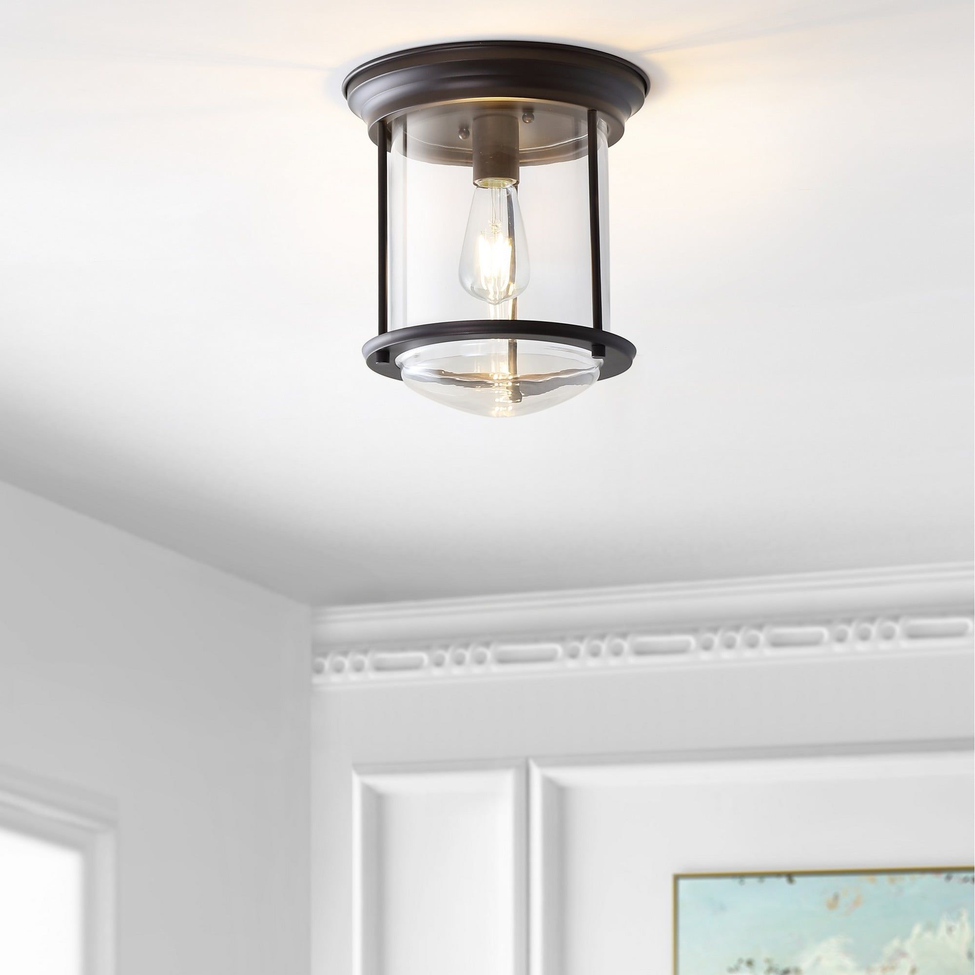 Harbor-Inspired 10.25" Oil Rubbed Bronze Glass LED Ceiling Light