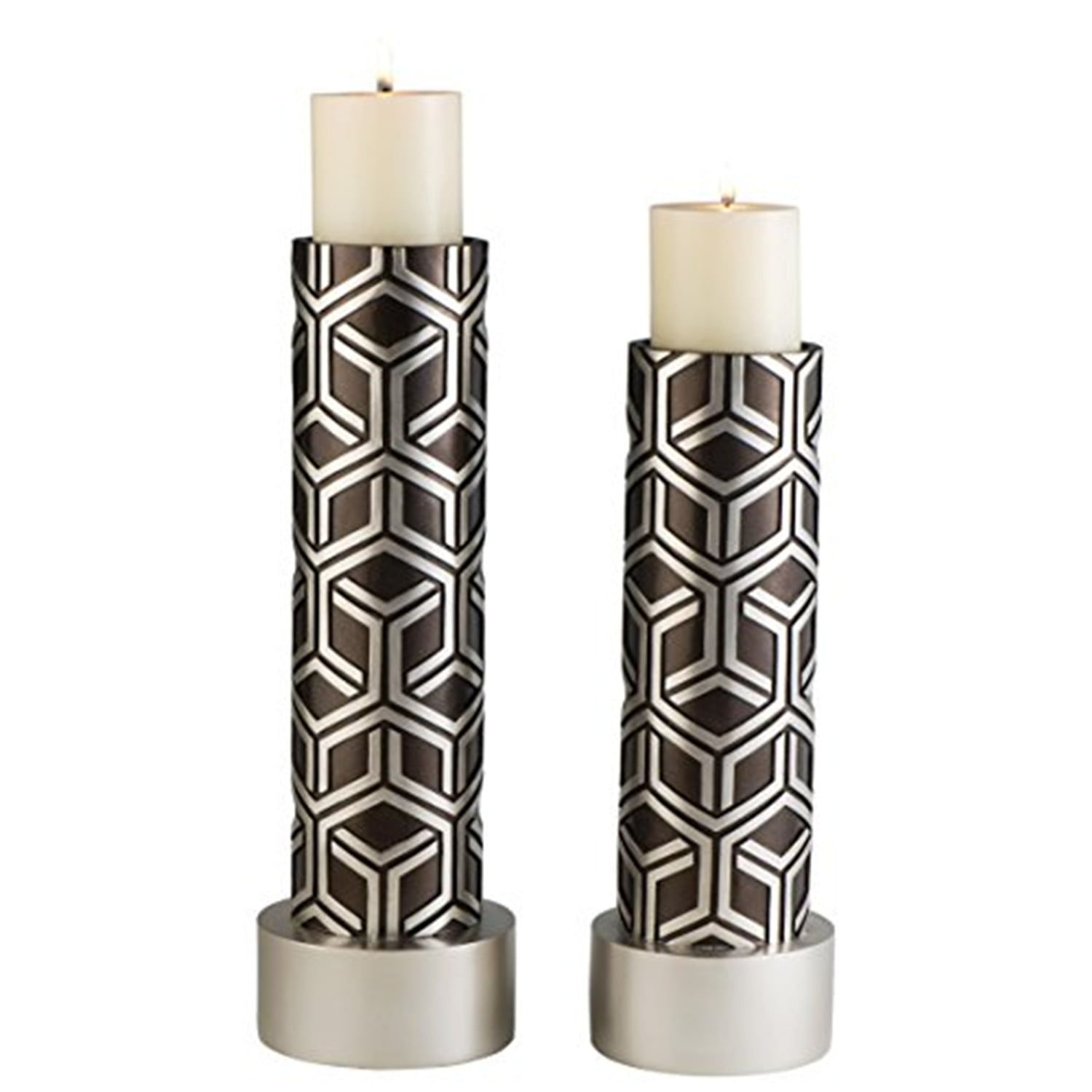 Savannah Chestnut Polyresin Candleholder Duo with Silver Accents