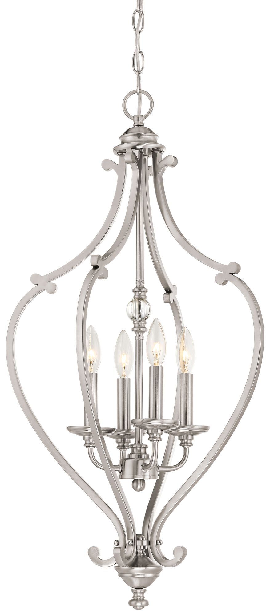 Savannah Row Brushed Nickel 4-Light Candle Chandelier with Crystal Accents