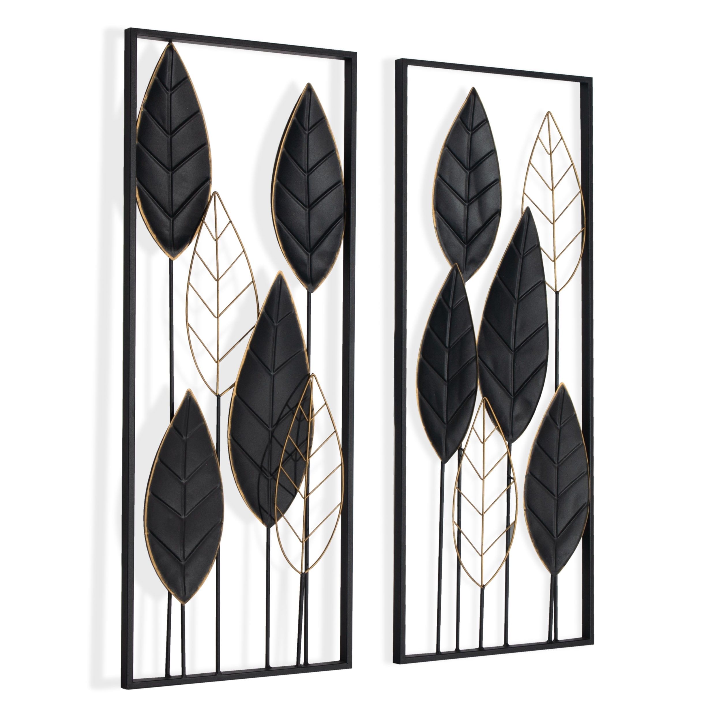 Savion Black and Gold Metal Botanical Wall Decor Set