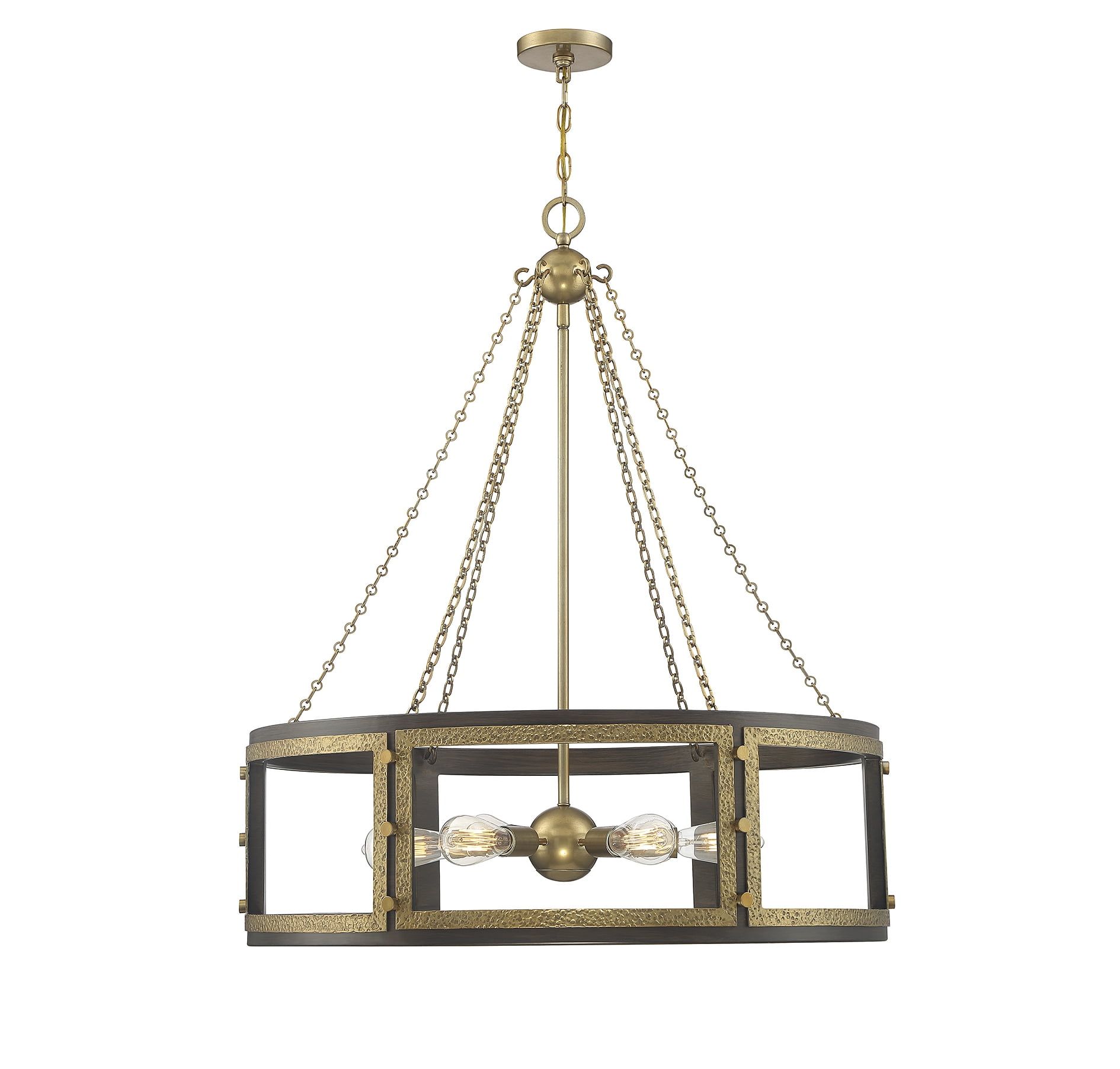 Lakefield 6-Light Pendant in Burnished Brass and Walnut