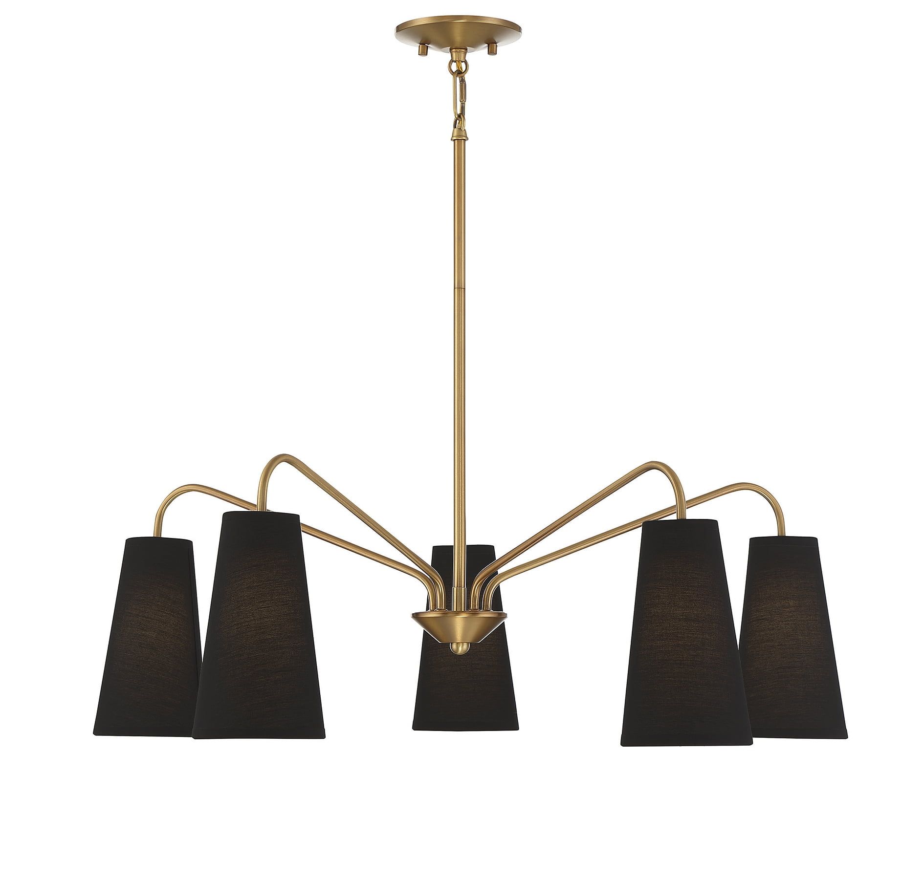 Edgewood 5-Light Warm Brass Chandelier with Black Shades