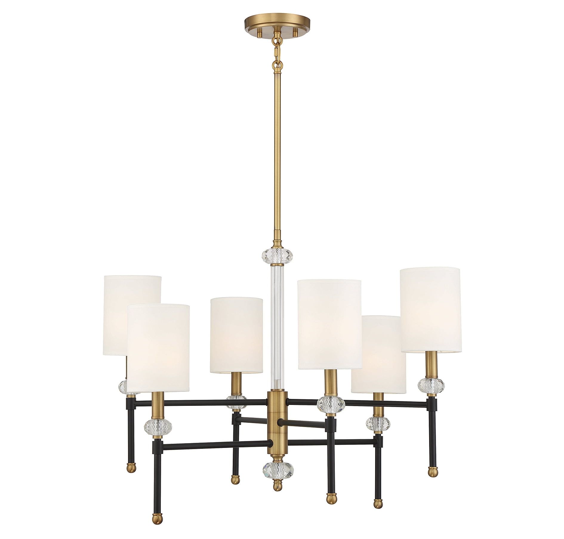 Matte Black and Brass Crystal 6-Light Chandelier