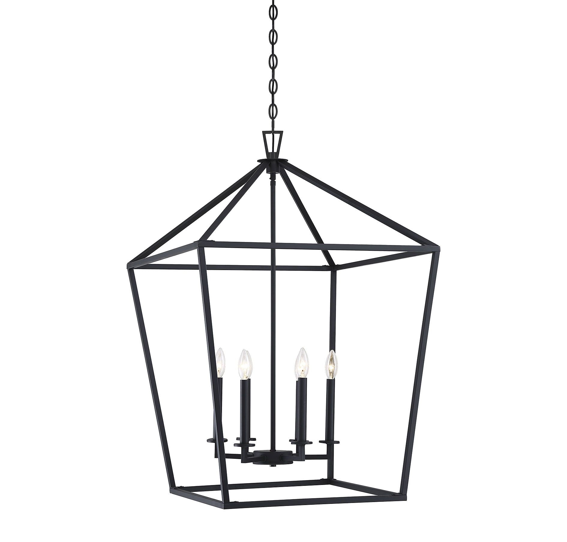 Matte Black 6-Light Open Lantern Pendant with Nickel Accents