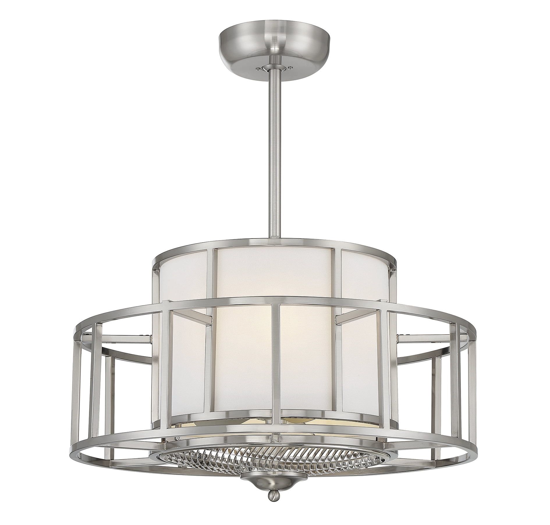 Oslo Satin Nickel and White Fabric Fandelier with Remote