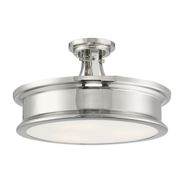 Watkins 16" Polished Nickel and Glass Semi-Flush Mount Light