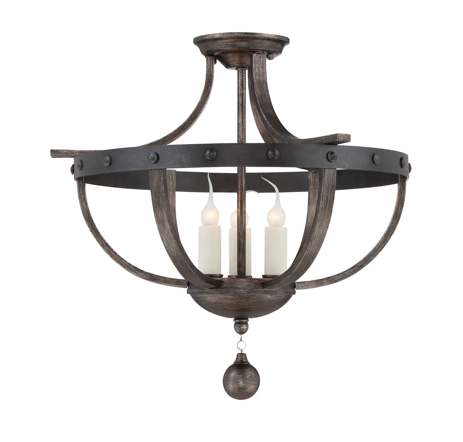 Alsace Reclaimed Wood 3-Light Semi-Flush Ceiling Mount, 20"W x 17"H