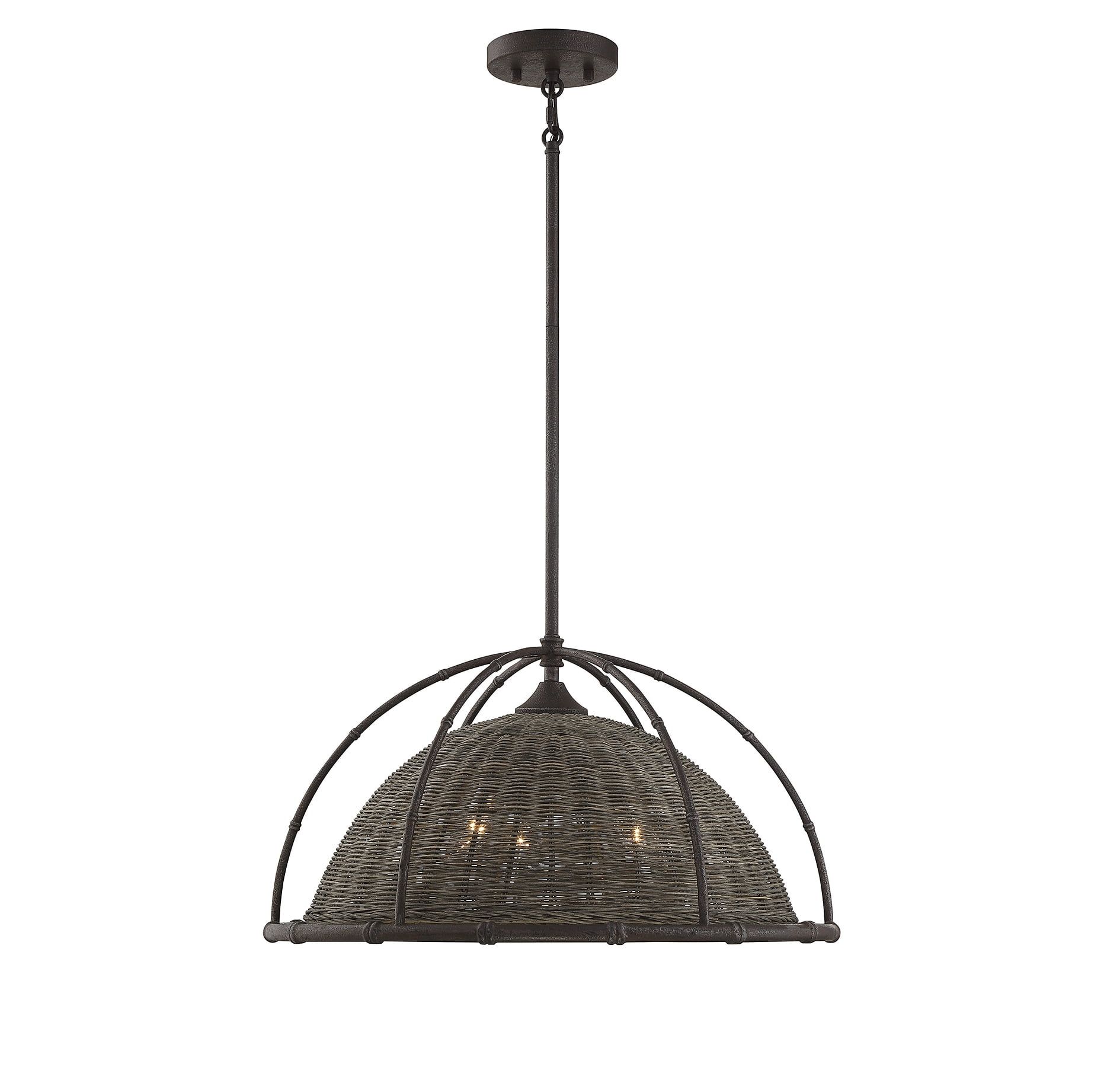 Trentino Gunsmoke Finish with Gray Rattan 3-Light Pendant