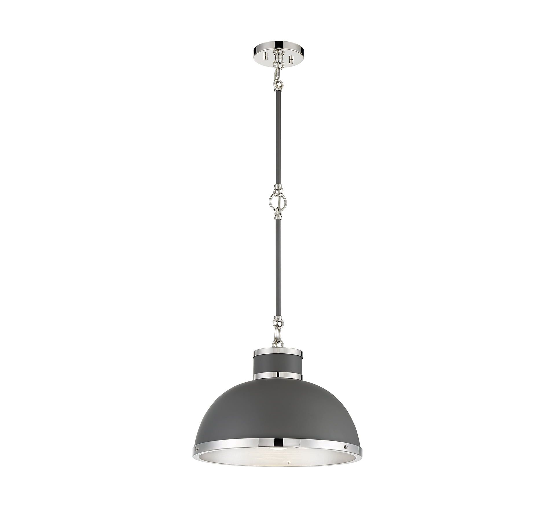 Corning Gray Glass Pendant Light with Polished Nickel Accents