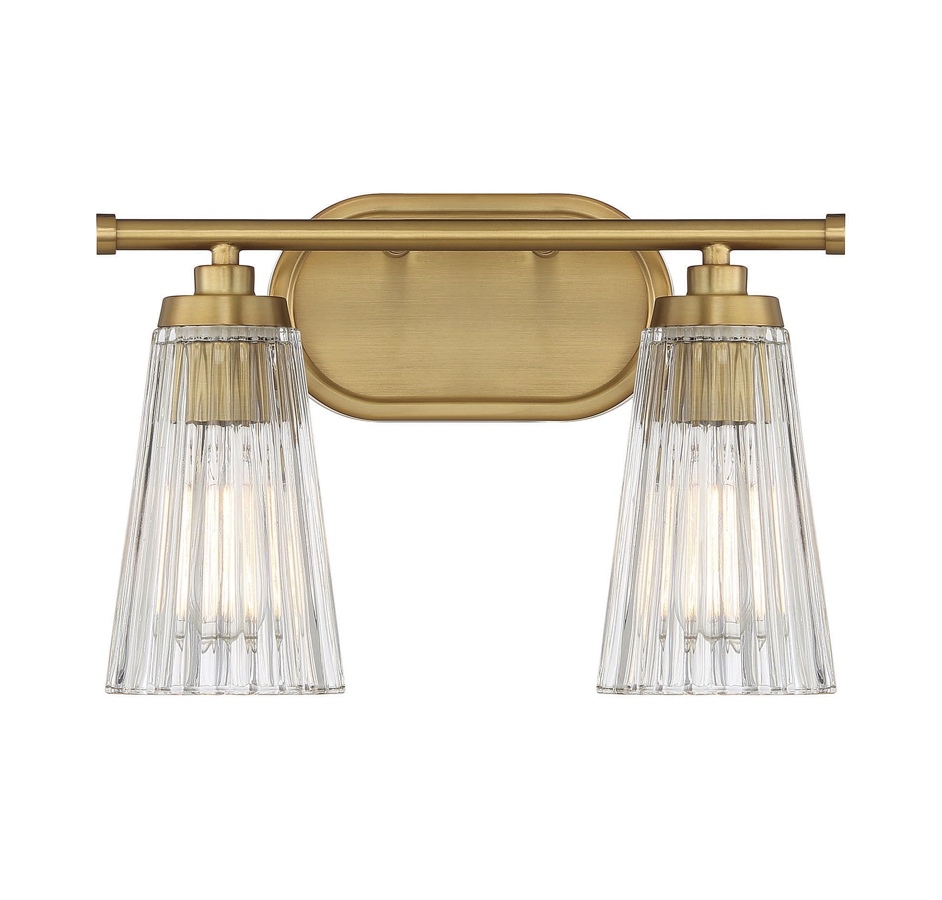 Chantilly Warm Brass 2-Light Bathroom Vanity Fixture with Ribbed Glass Shades