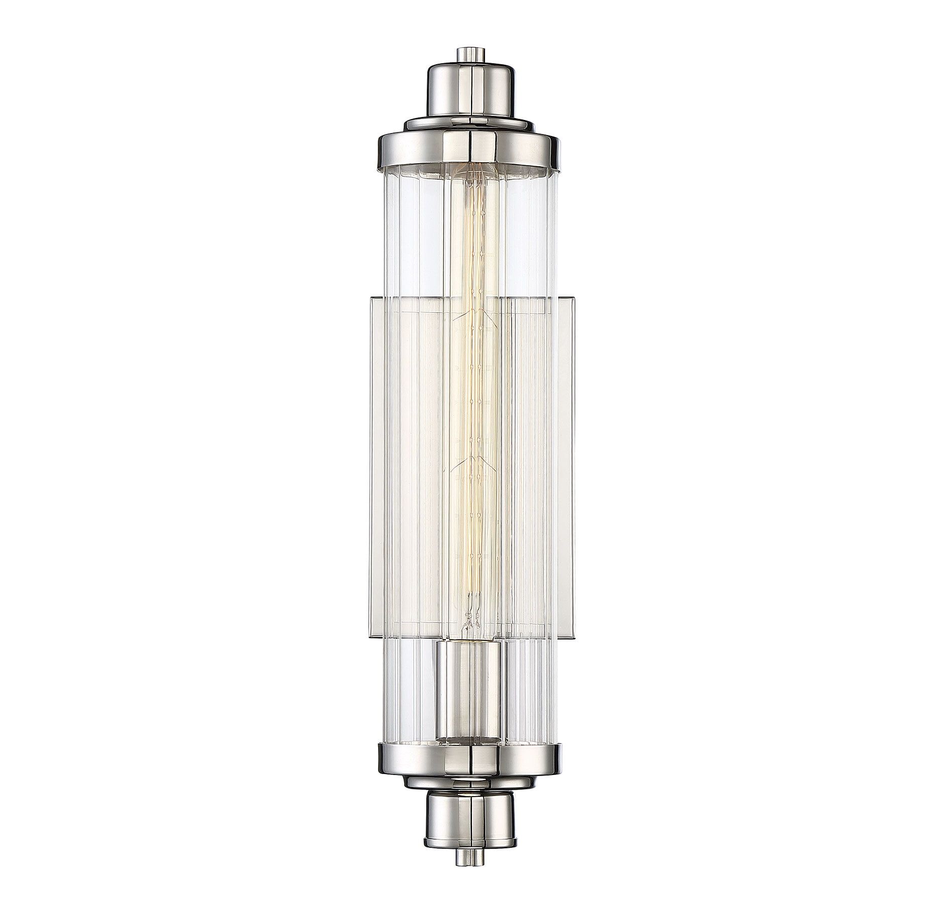 Polished Nickel Ribbed Glass 18" Wall Sconce