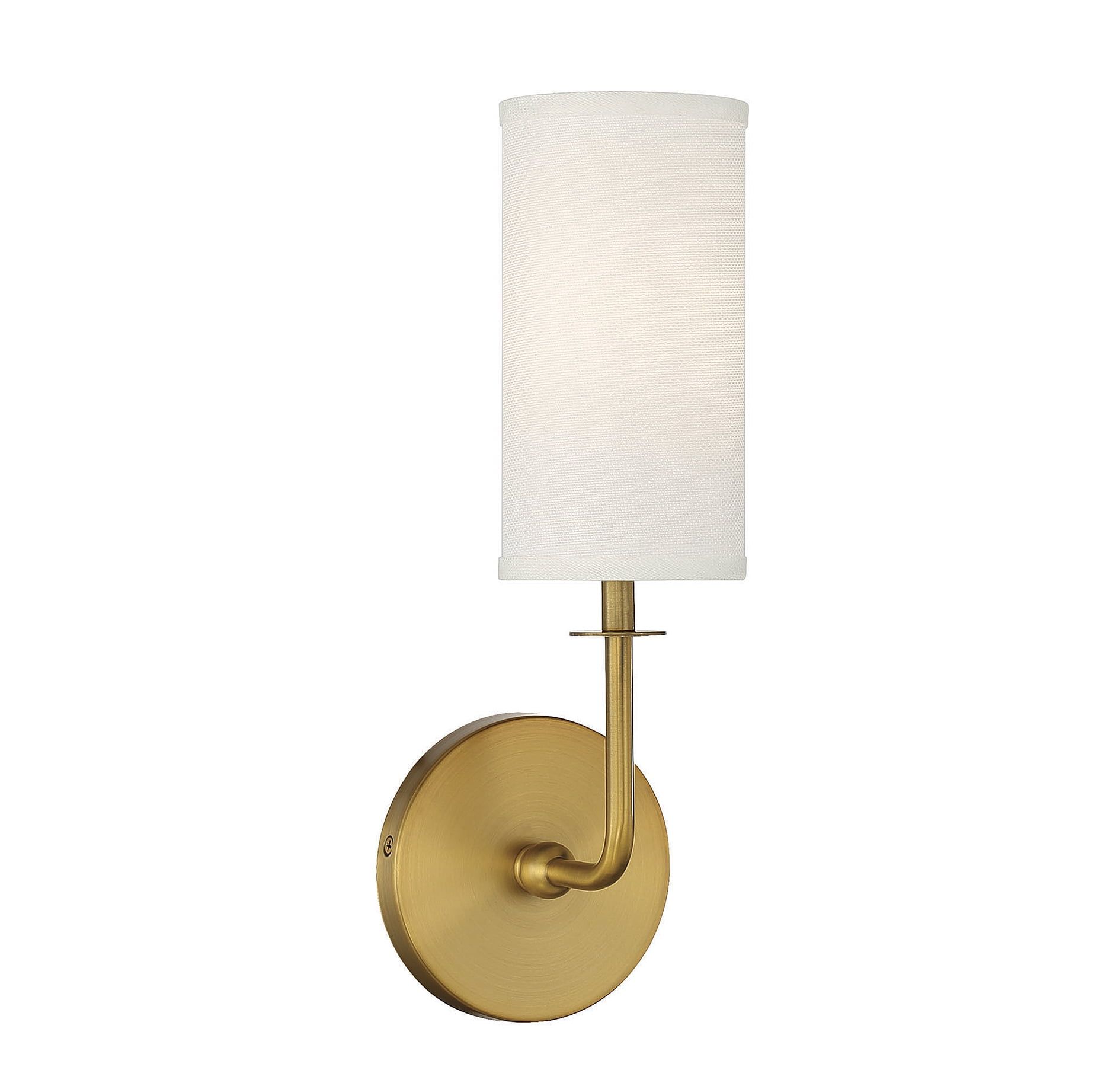 Powell Warm Brass 1-Light Wall Sconce with White Fabric Shade