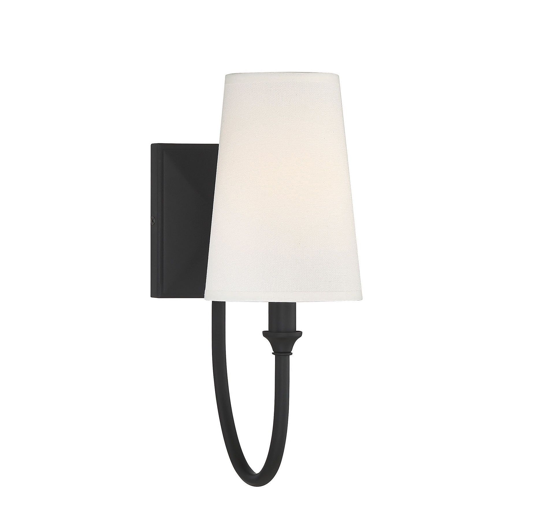 Matte Black Dimmable Wall Sconce with White Fabric Shade