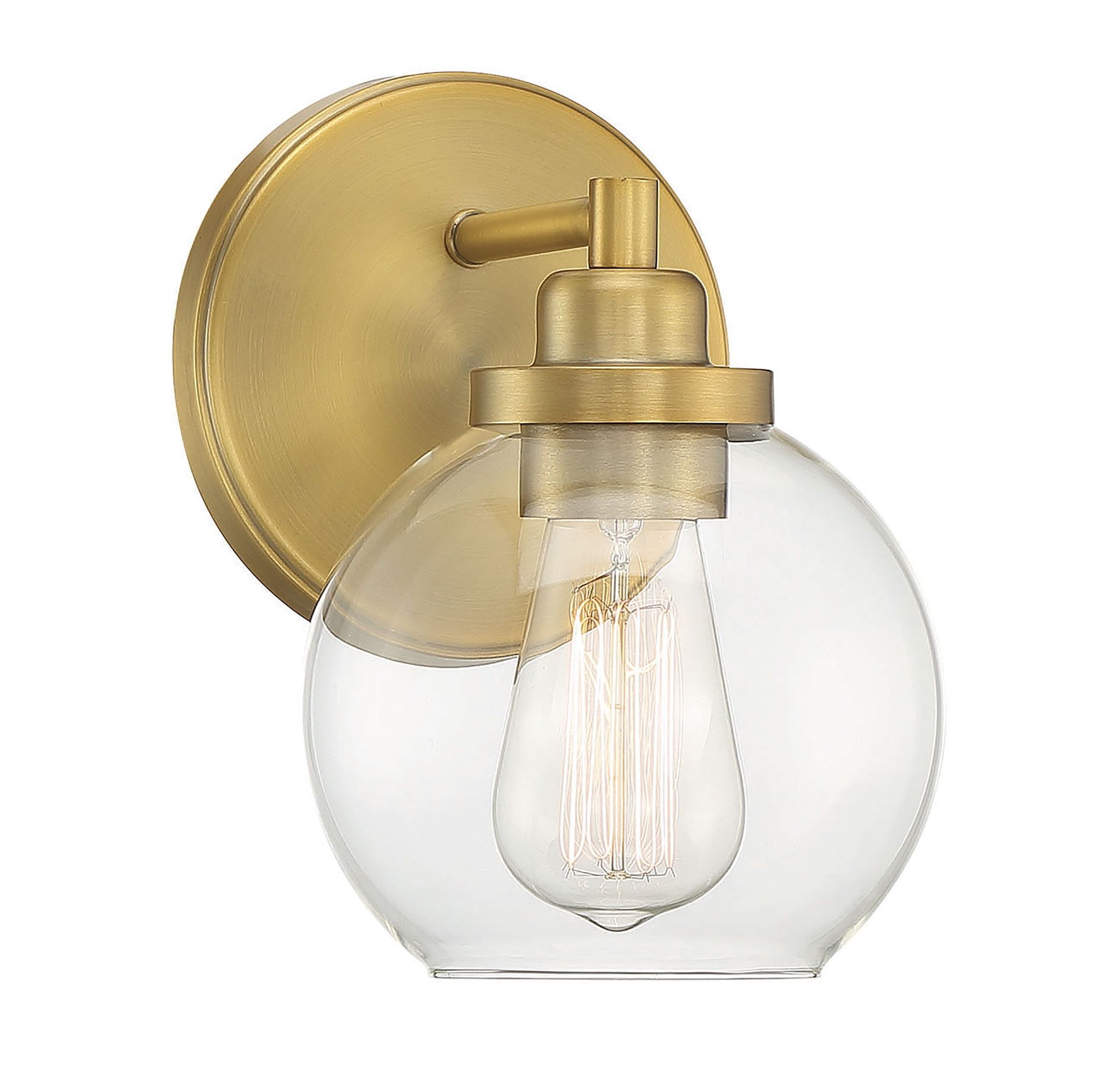 Carson Warm Brass 1-Light Wall Sconce with Clear Glass Shade