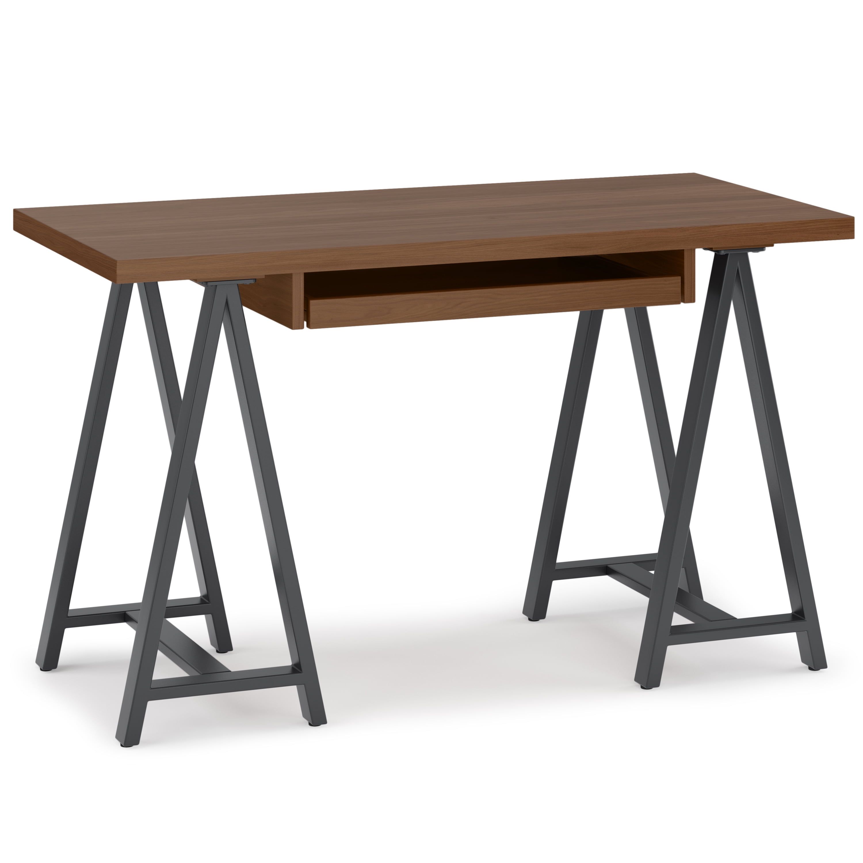 Sawhorse Industrial 50" Solid Wood and Metal Desk with Keyboard Tray in Distressed Grey