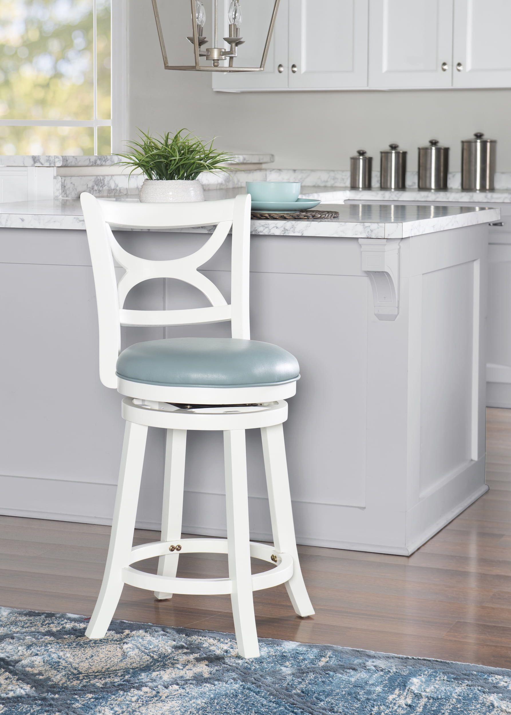 Sawyer 24" Cream and Blue Swivel Counter Stool