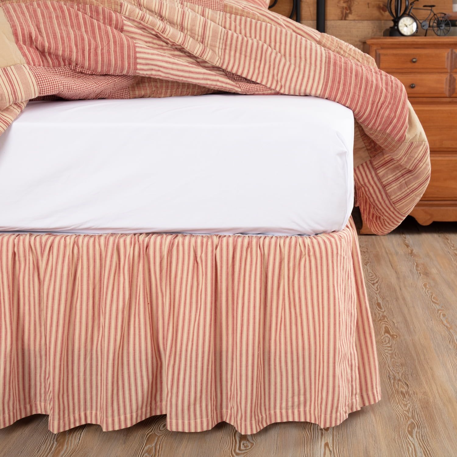 Sawyer Mill Red and Creme Cotton Twin Bed Skirt