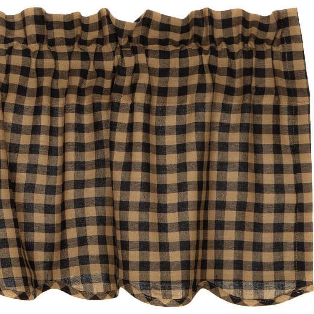 Black and Tan Checkered Scalloped Valance with Rod Pocket