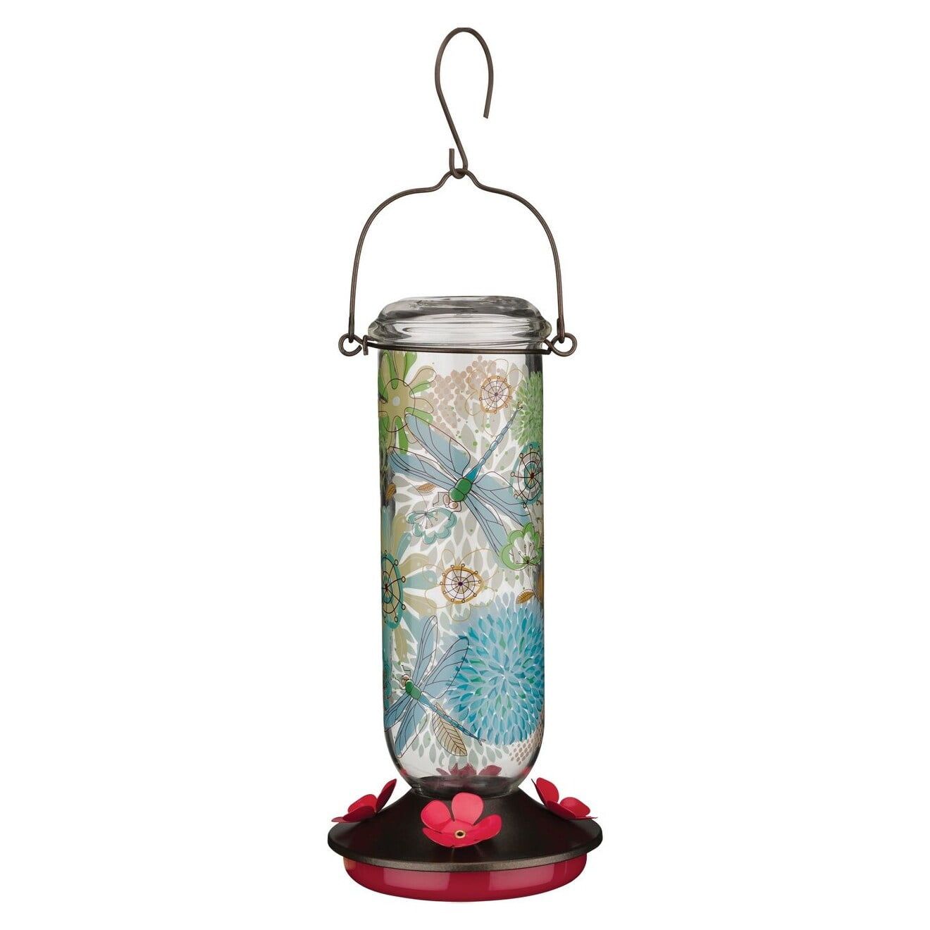 Scarlet Glass and Metal Dragonfly Hummingbird Feeder