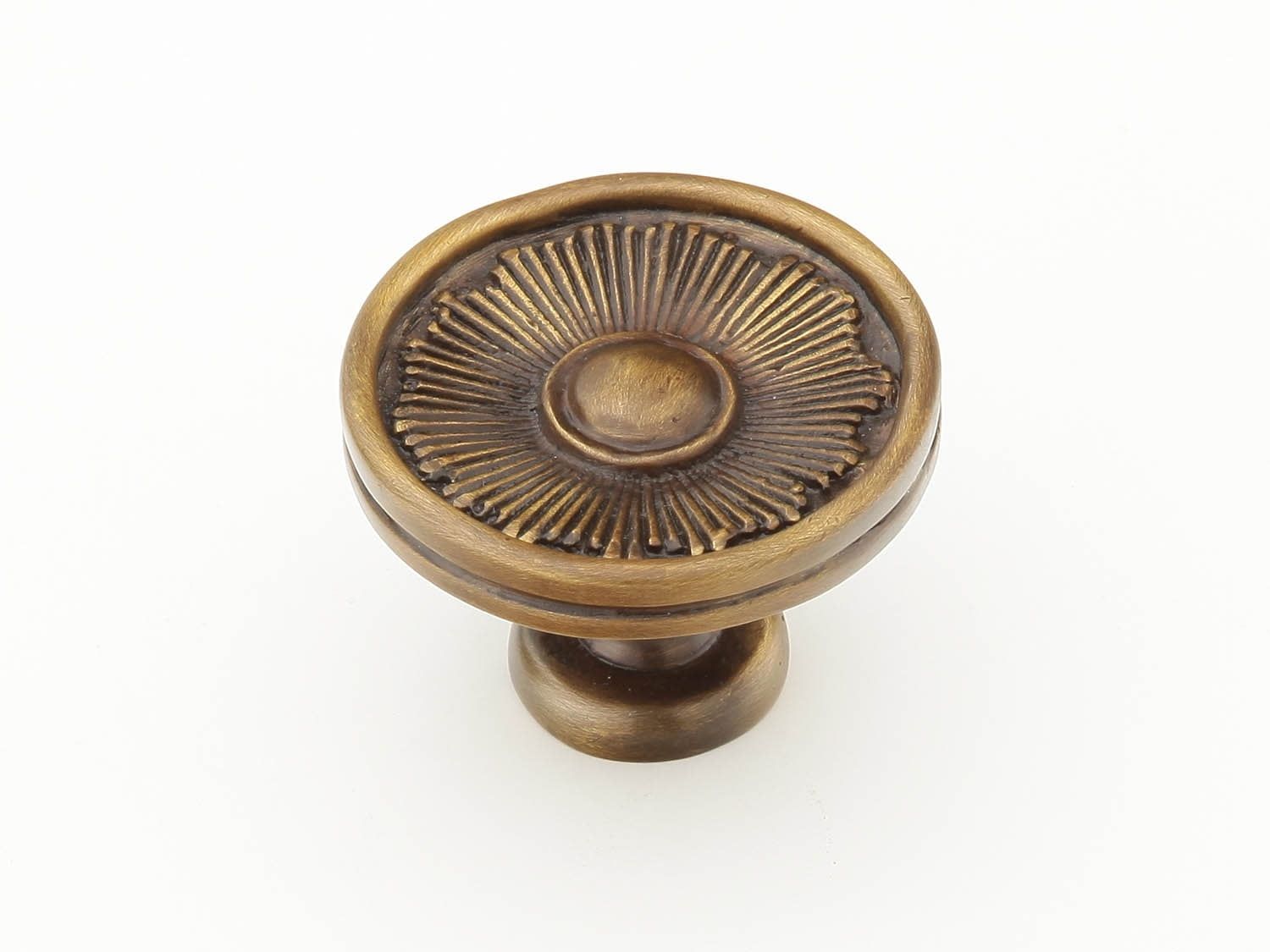 Sunburst Round Brass Cabinet Knob with Estate Dover Finish