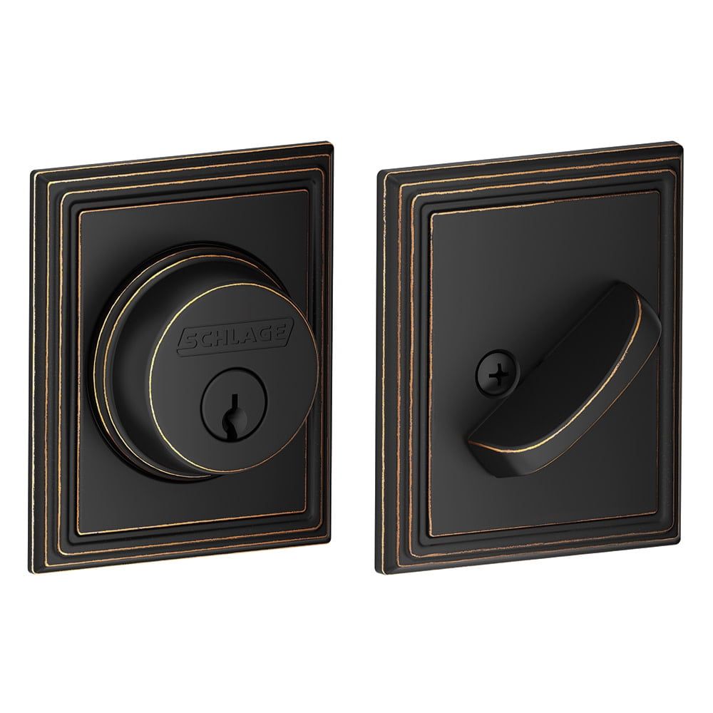Aged Bronze Single Cylinder Deadbolt with Addison Trim
