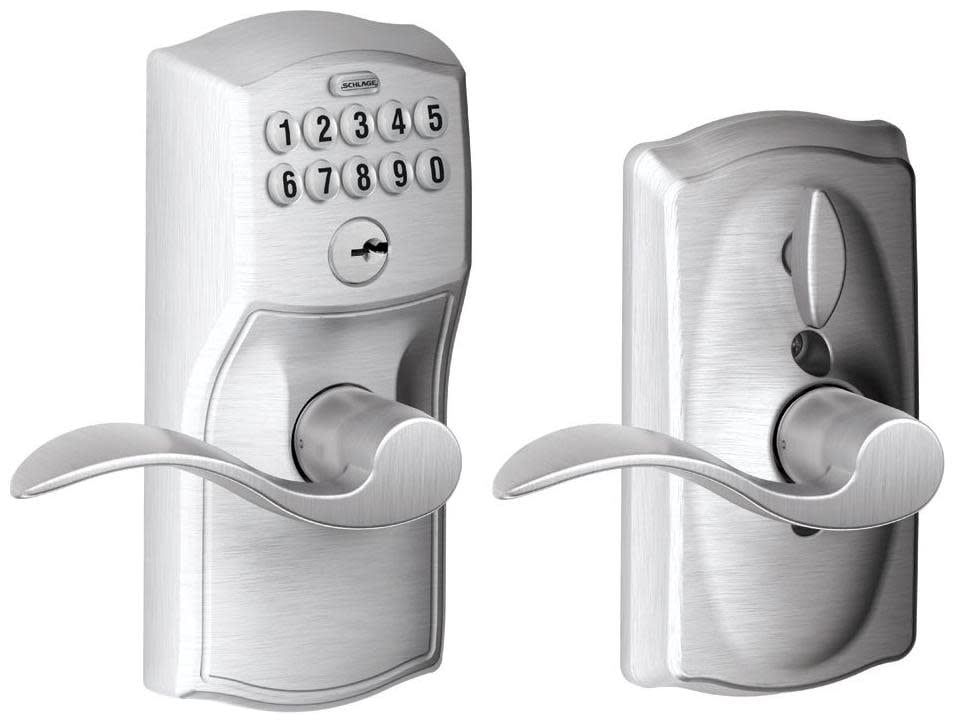 Satin Chrome Camelot Keypad Entry Door Lever