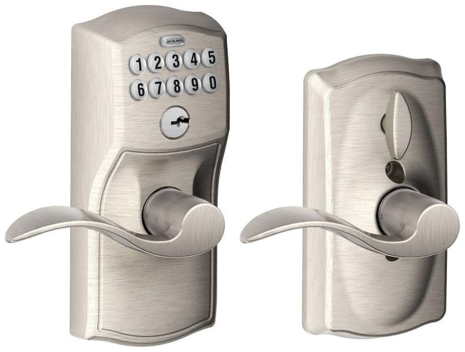 Satin Nickel Electronic Keypad Entry with Brass Accent Lever