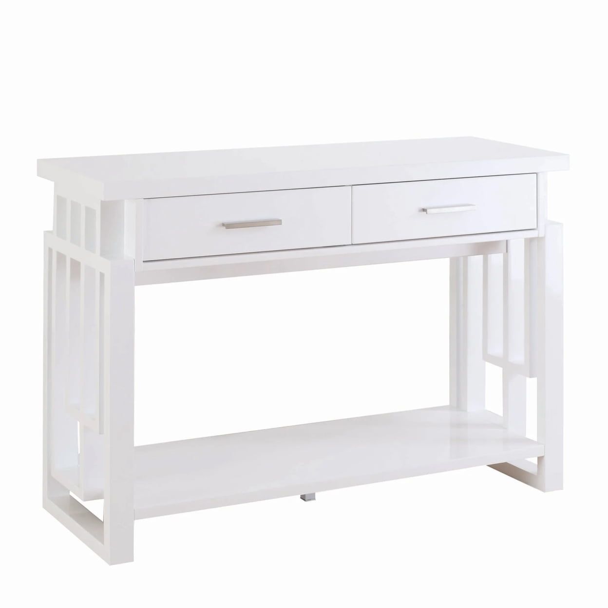 Glossy White Rectangular Wood Sofa Table with Storage