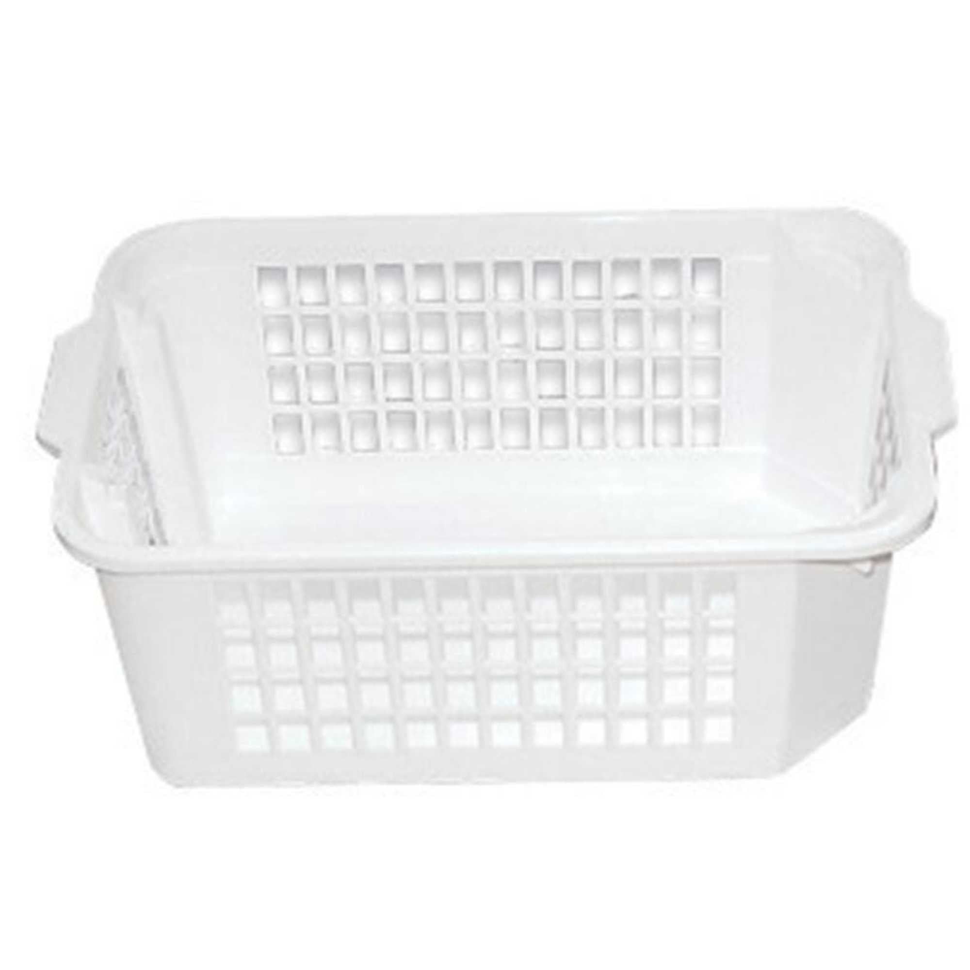 White Rectangular Plastic Storage Basket with Handles