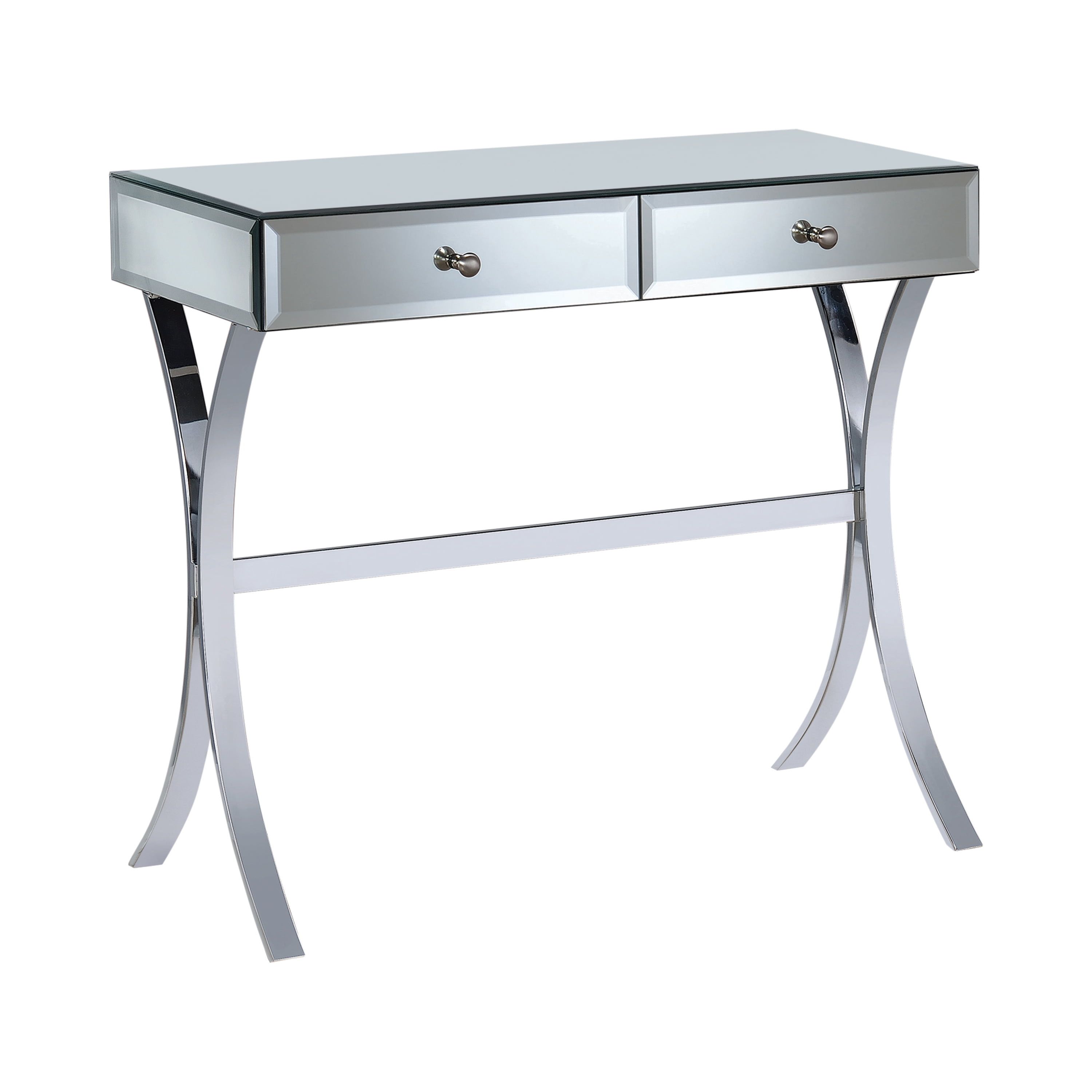 Scilla Silver Mirrored 2-Drawer Console Table with Chrome Legs