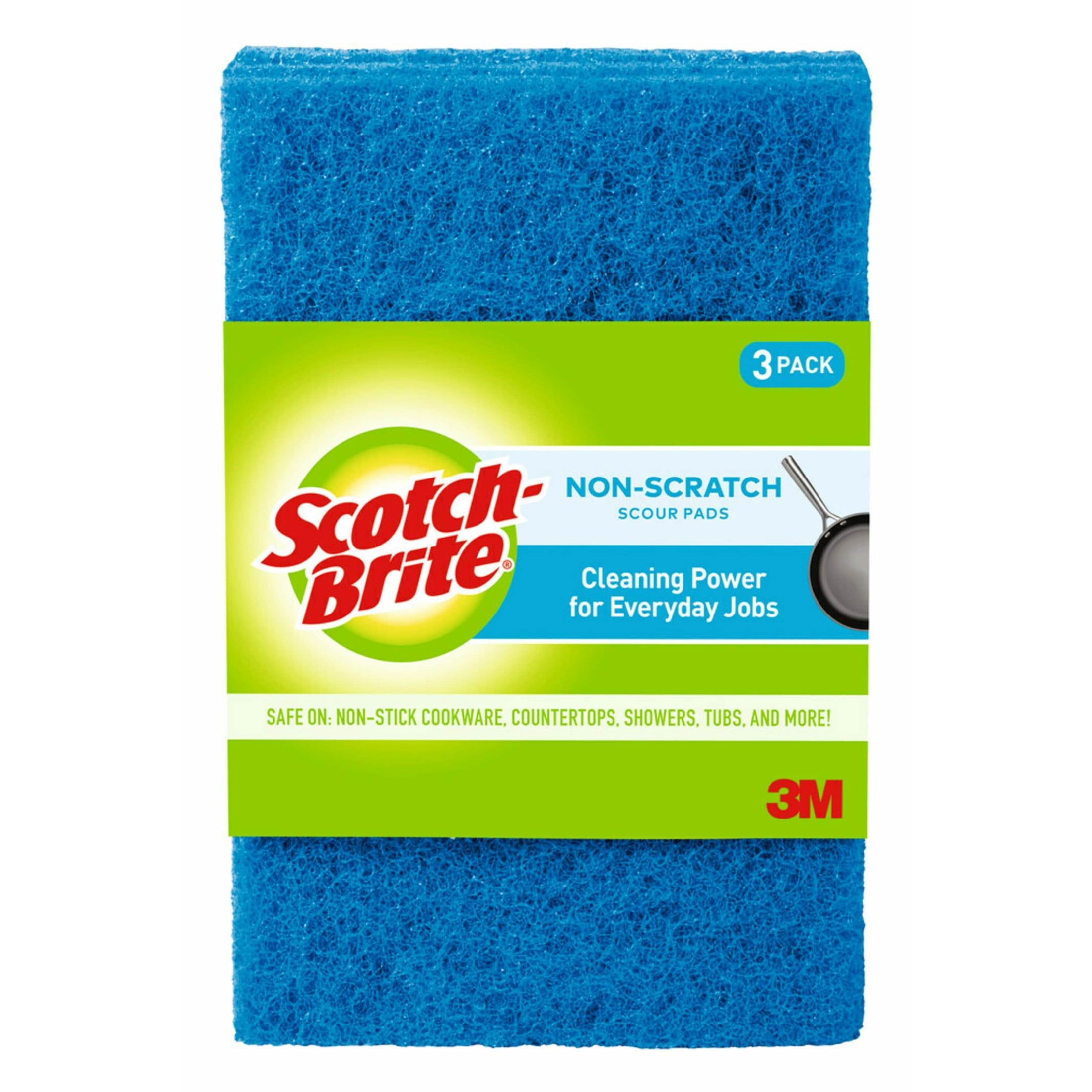 Blue Non-Scratch Scouring Pads for Everyday Cleaning, 3-Pack