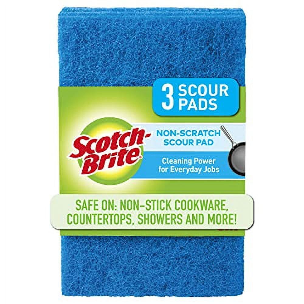 Blue Non-Scratch Scouring Pads for Kitchen, 3-Pack