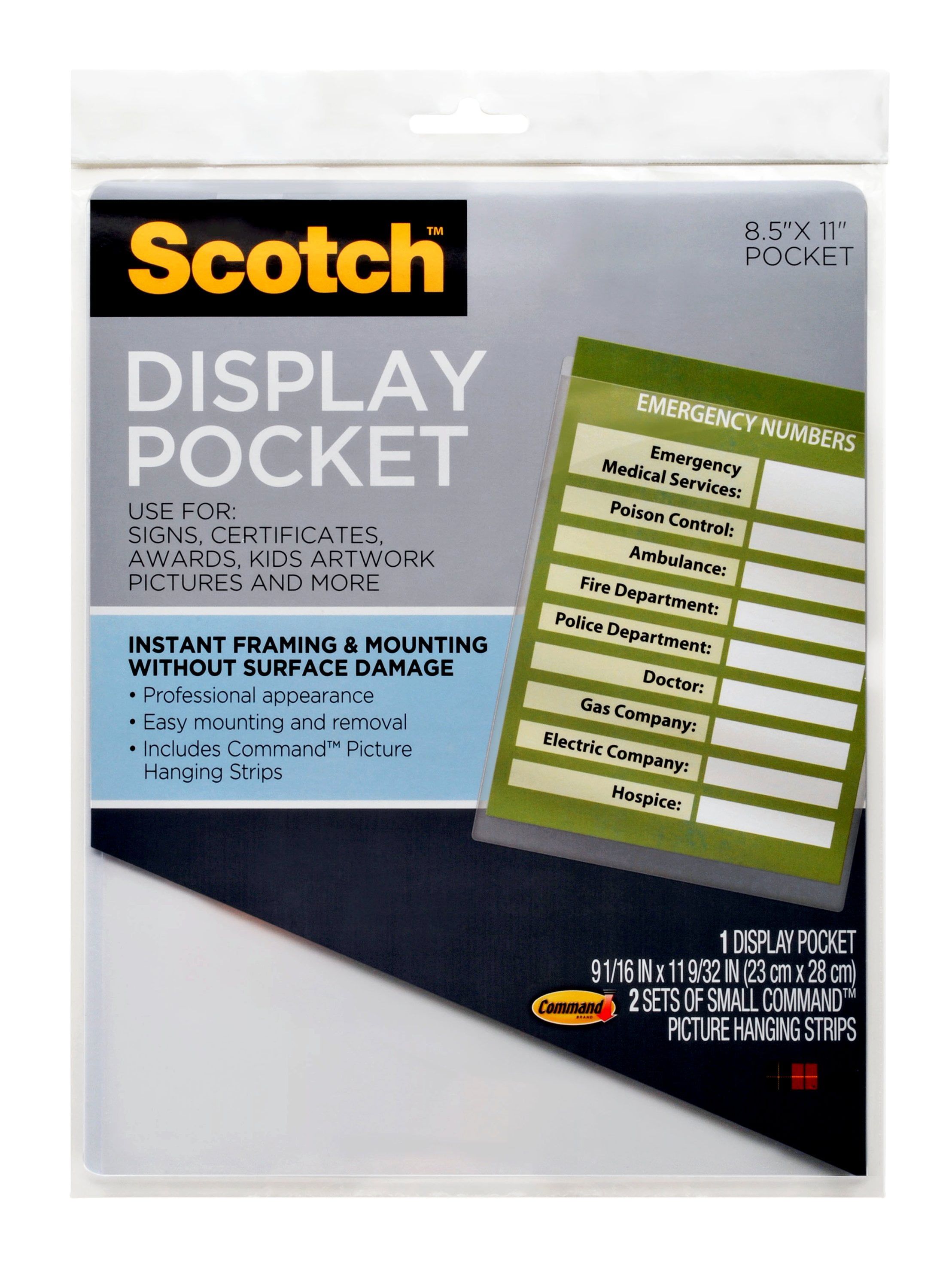 Clear Plastic Display Pocket with Command Strips