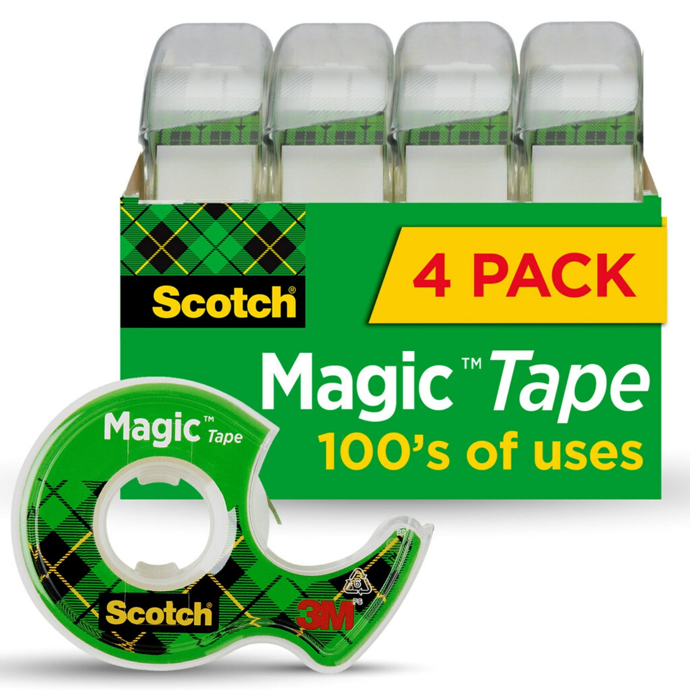 Scotch Magic Matte Transparent Handheld Tape Dispenser, 4-Pack