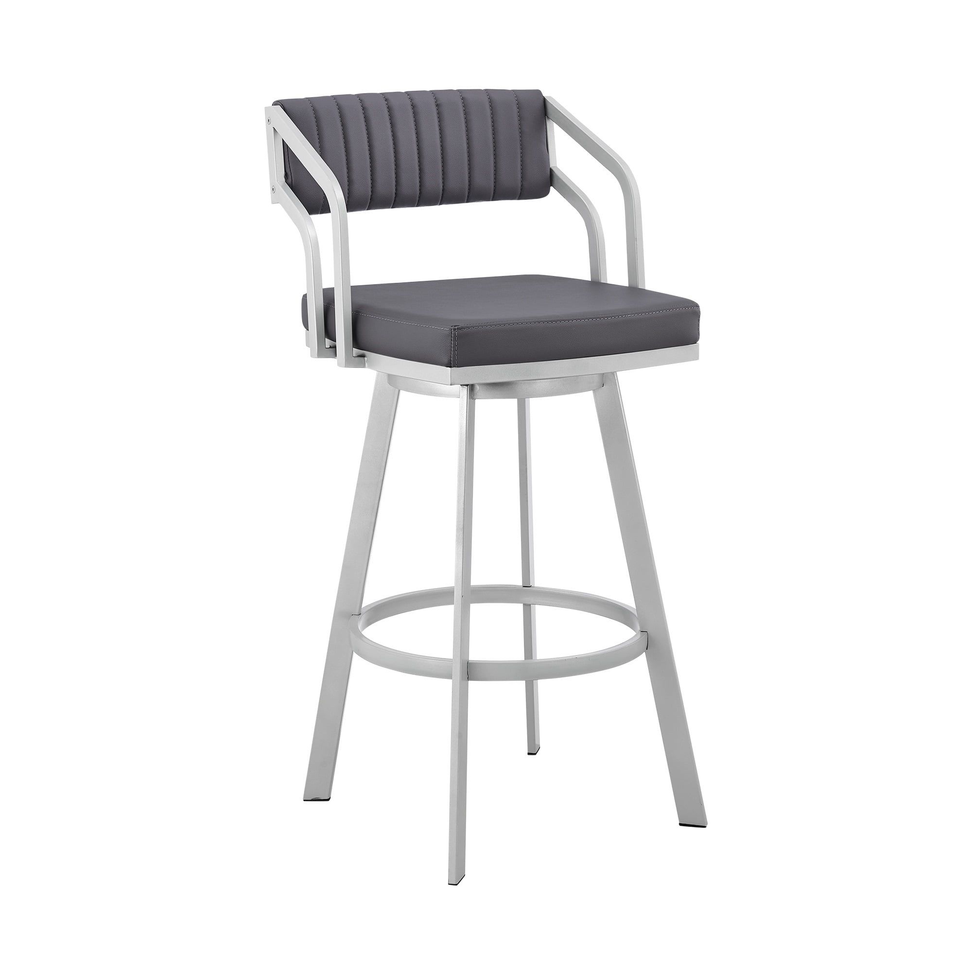 Scranton 26" Swivel Gray Faux Leather and Silver Metal Counter Stool