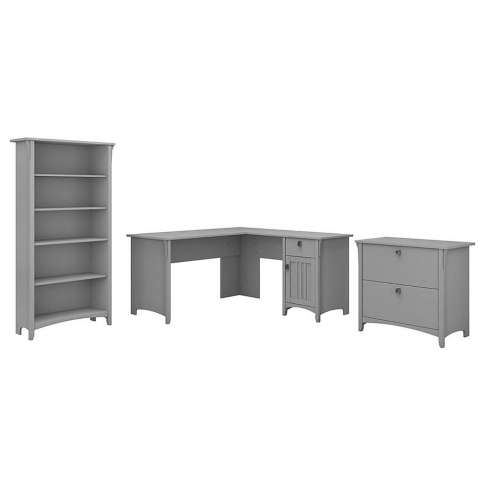 Cape Cod Gray L-Shaped Desk with File Cabinet and Bookcase