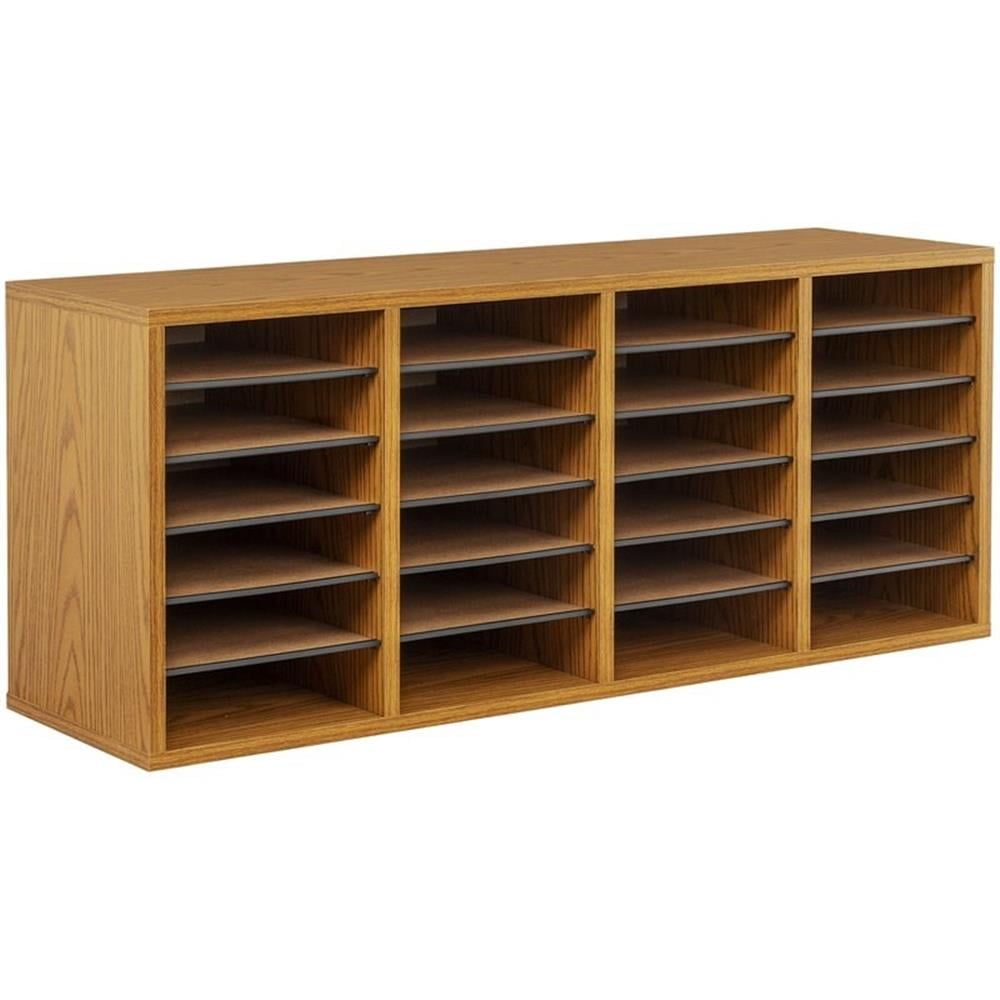 Medium Oak 24 Compartment Adjustable Wood File Organizer