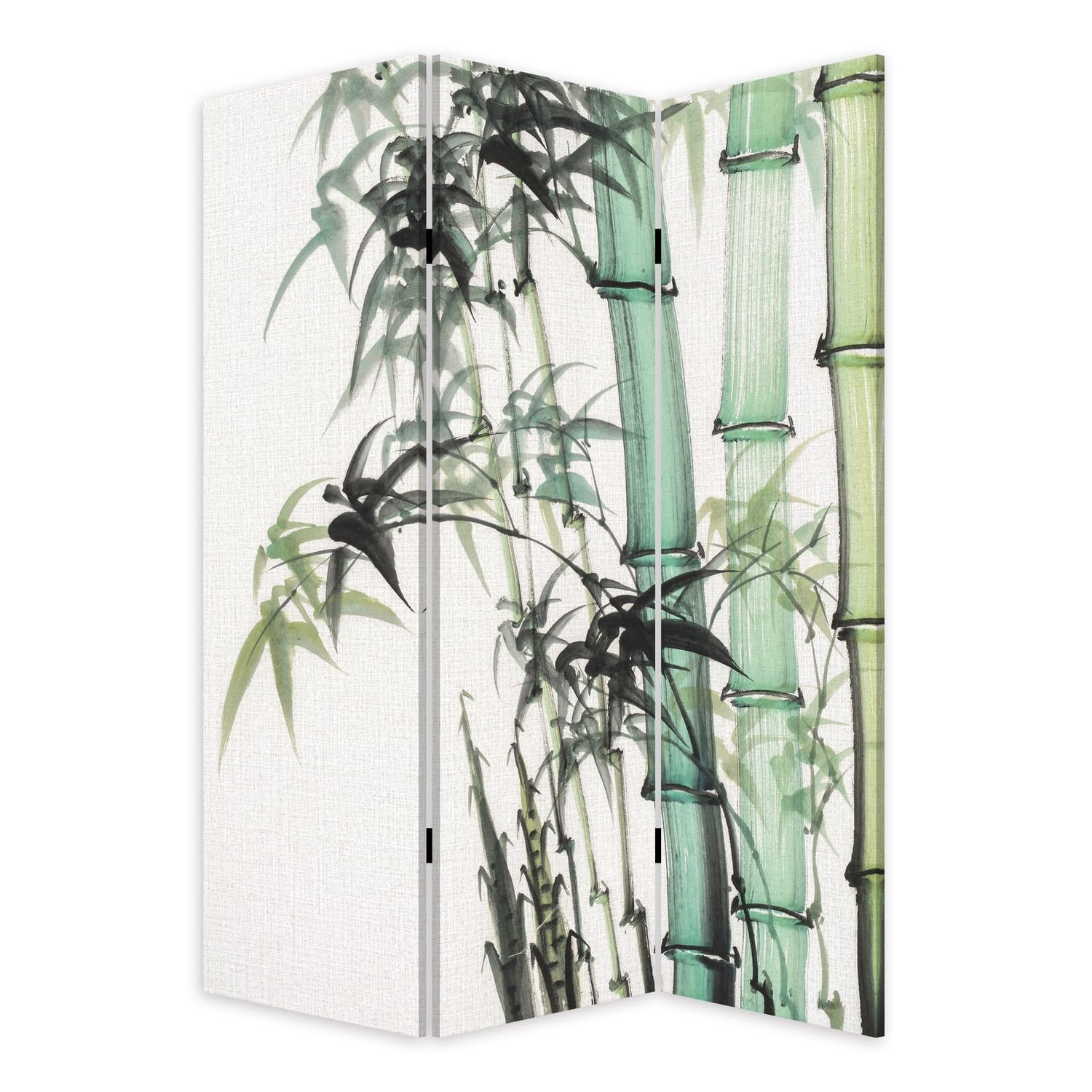 72" Green and White Bamboo Reed Canvas Room Divider