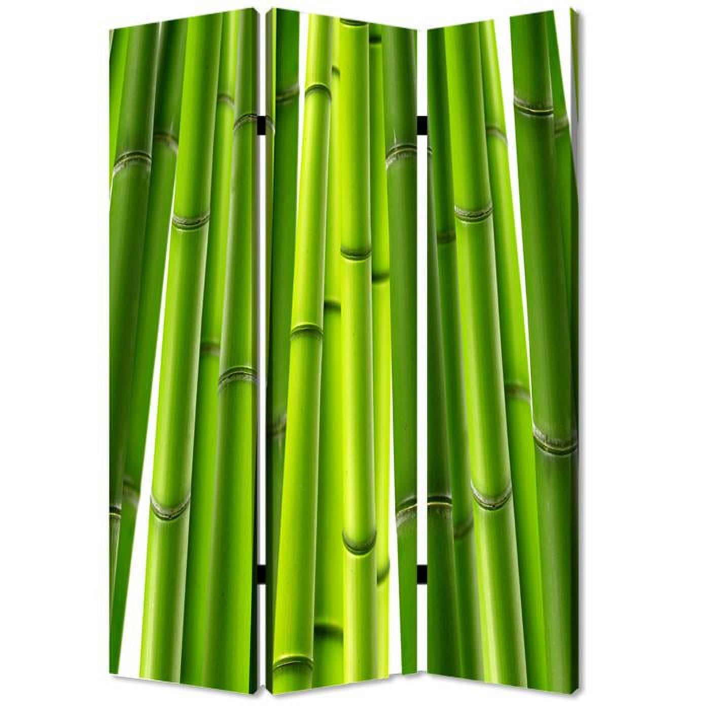 Green Bamboo Canvas 3-Panel Floor Screen