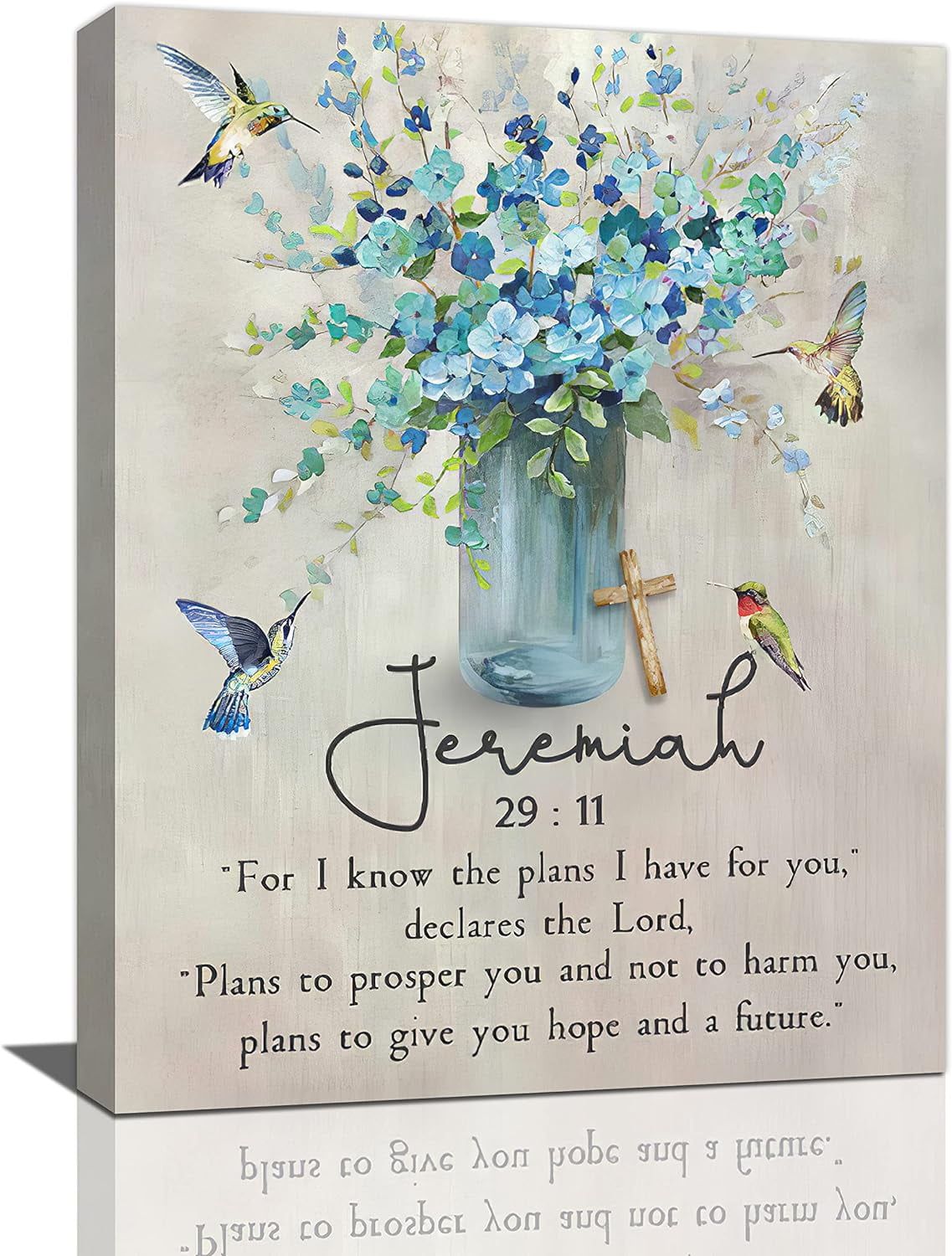 Jeremiah 29:11 Blue Floral Religious Canvas Print